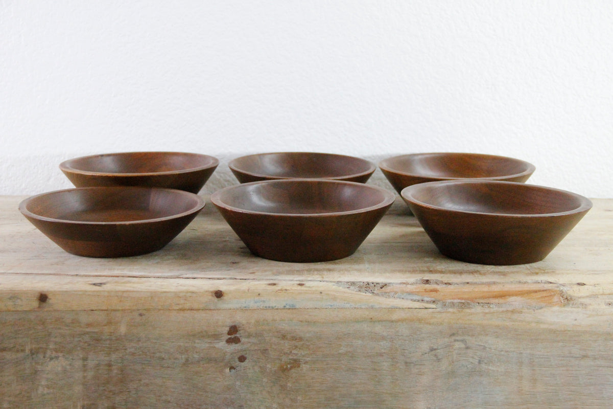 Vintage Walnut Salad Bowls Set of 6 Lebanon Supply Co Heirloom