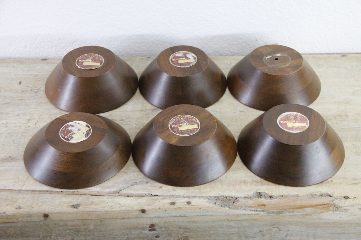 Vintage Walnut Salad Bowls Set of 6 Lebanon Supply Co Heirloom