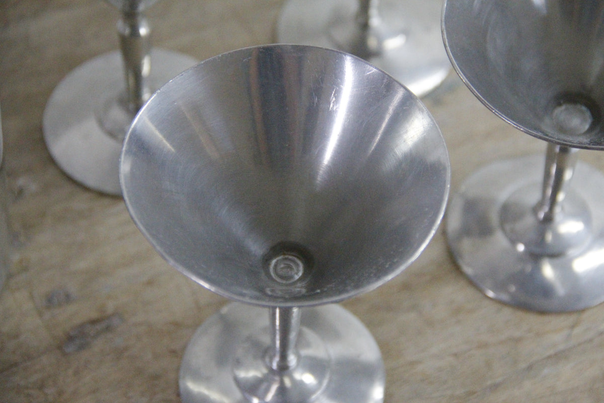 Vintage Cocktail Shaker Set Aluminum with 8 Martini Glasses
