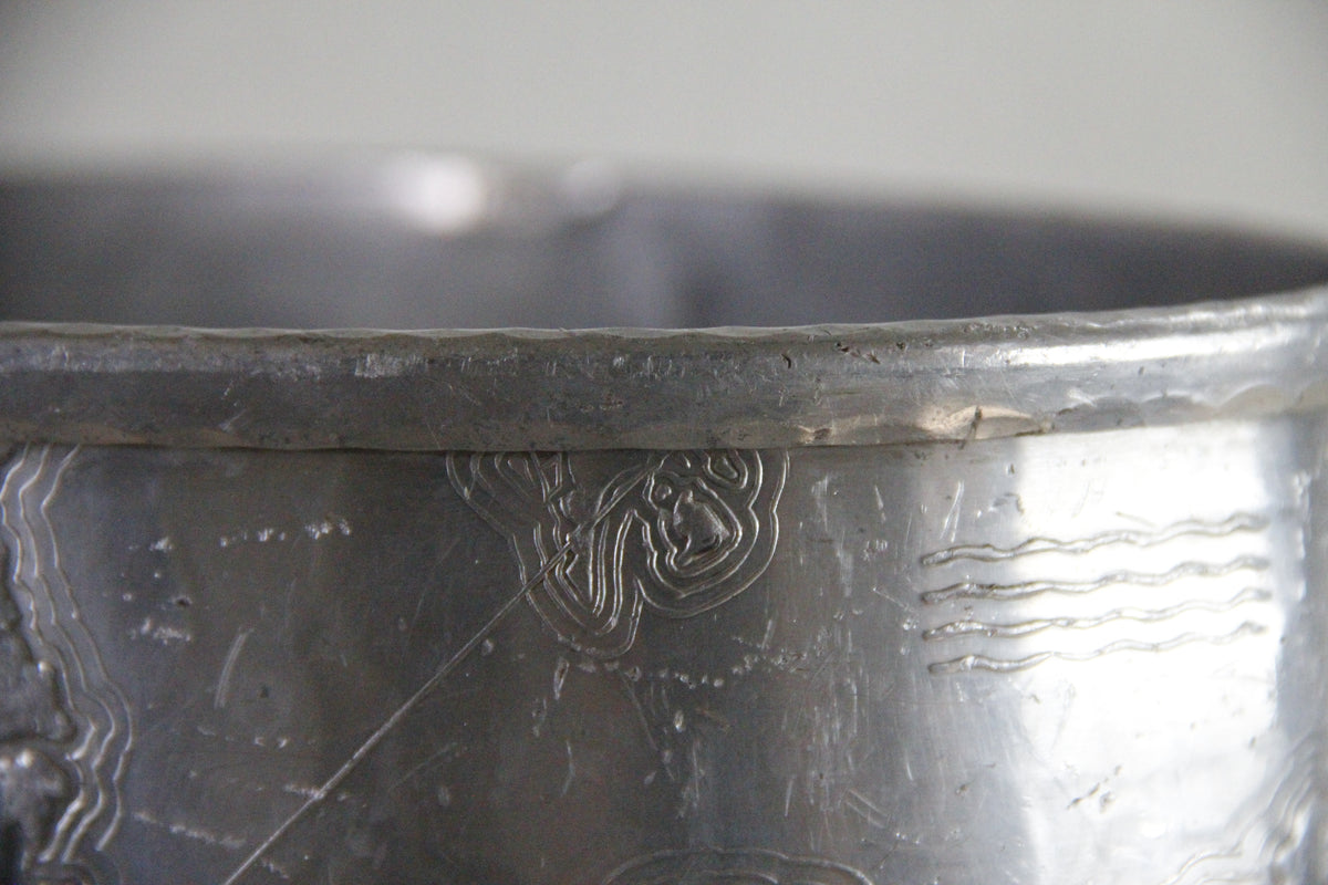 Arthur Armour World Map Wastebasket Hammered Aluminum 1930s