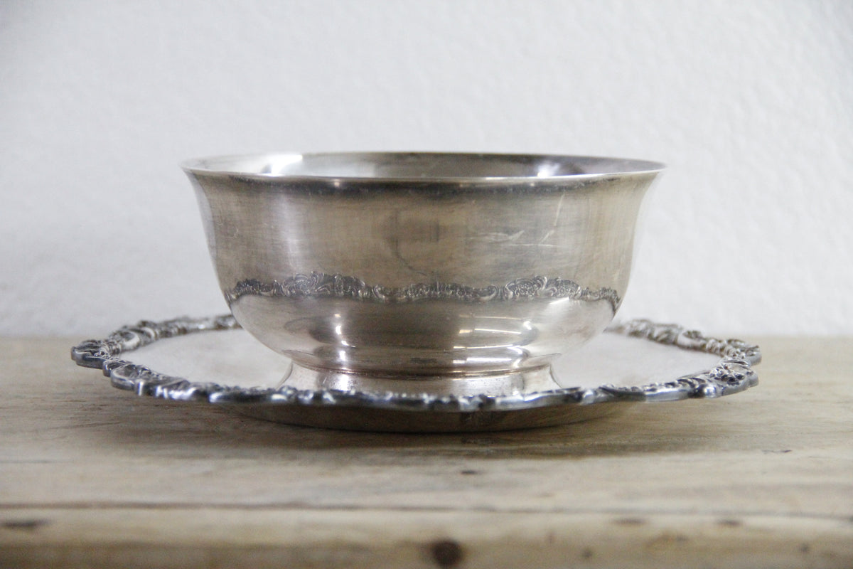Vintage Wallace Silverplate Sauce Bowl Baroque 247 with Underplate