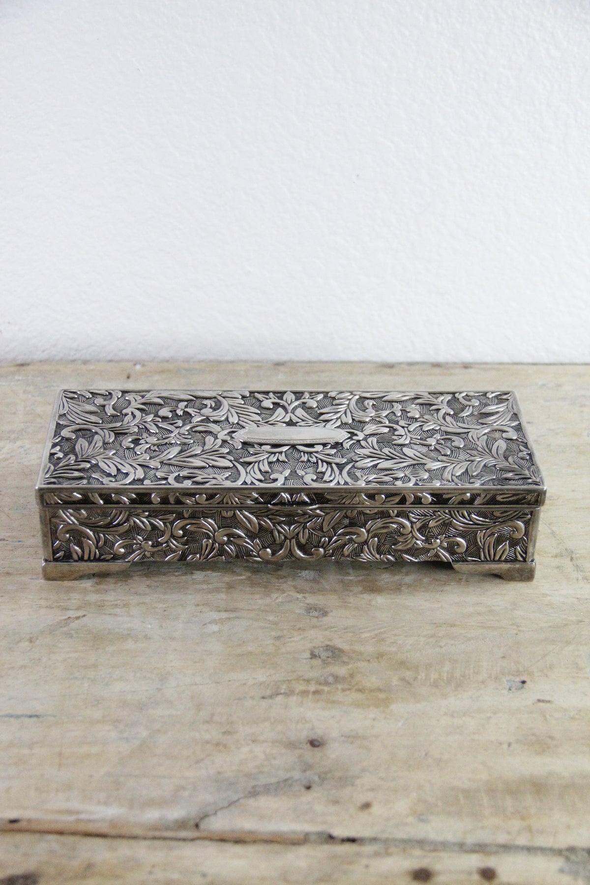 Vintage Godinger Jewelry Box Silver Plate Floral Vanity Box