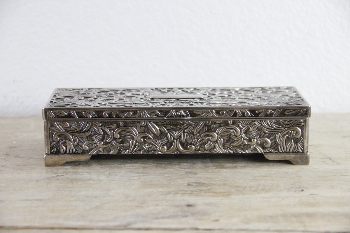 Vintage Godinger Jewelry Box Silver Plate Floral Vanity Box