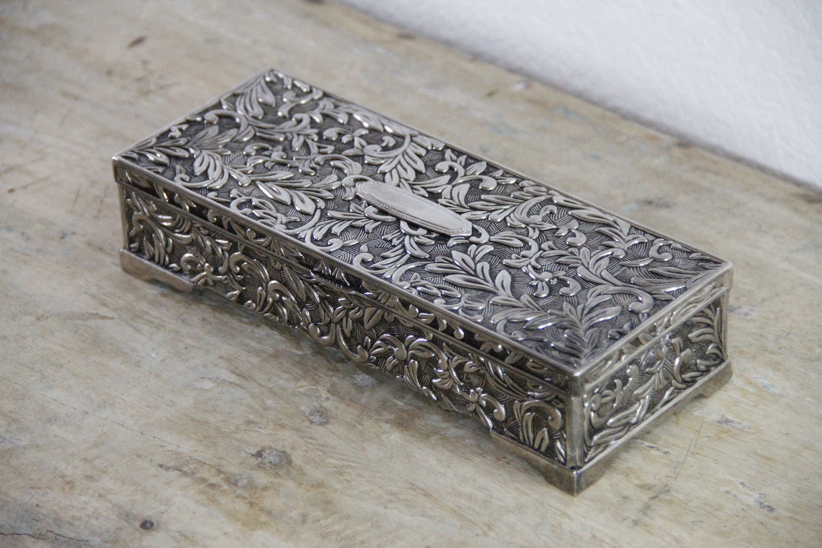 Vintage Godinger Jewelry Box Silver Plate Floral Vanity Box