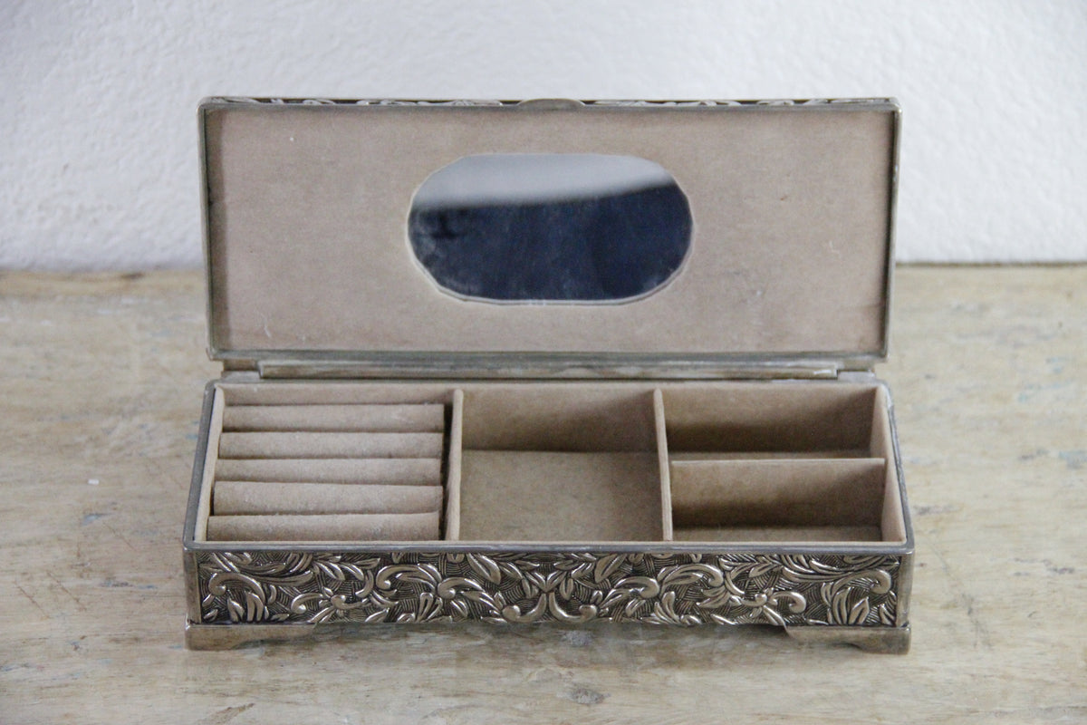 Vintage Godinger Jewelry Box Silver Plate Floral Vanity Box