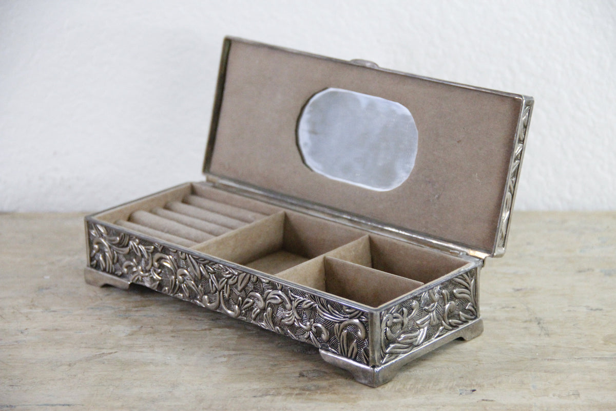 Vintage Godinger Jewelry Box Silver Plate Floral Vanity Box