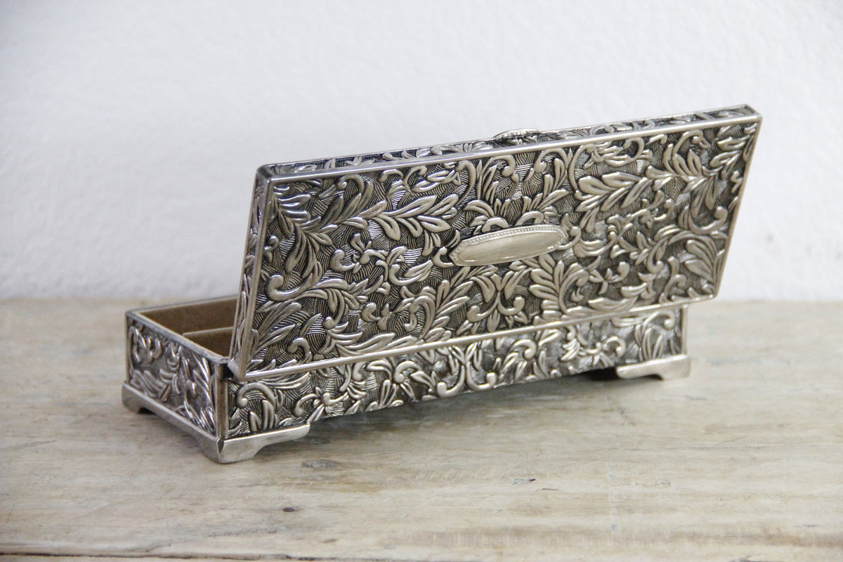 Vintage Godinger Jewelry Box Silver Plate Floral Vanity Box