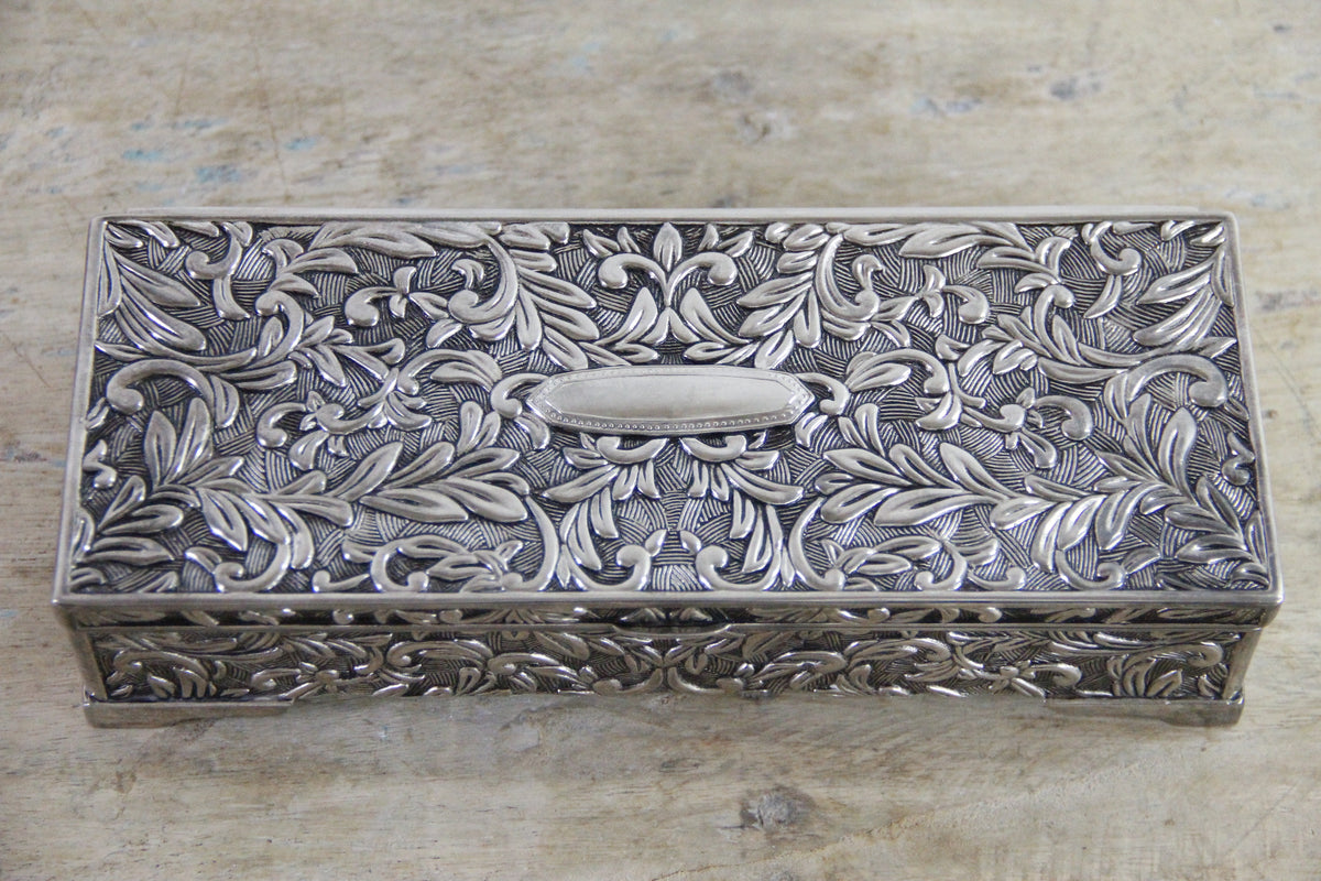 Vintage Godinger Jewelry Box Silver Plate Floral Vanity Box