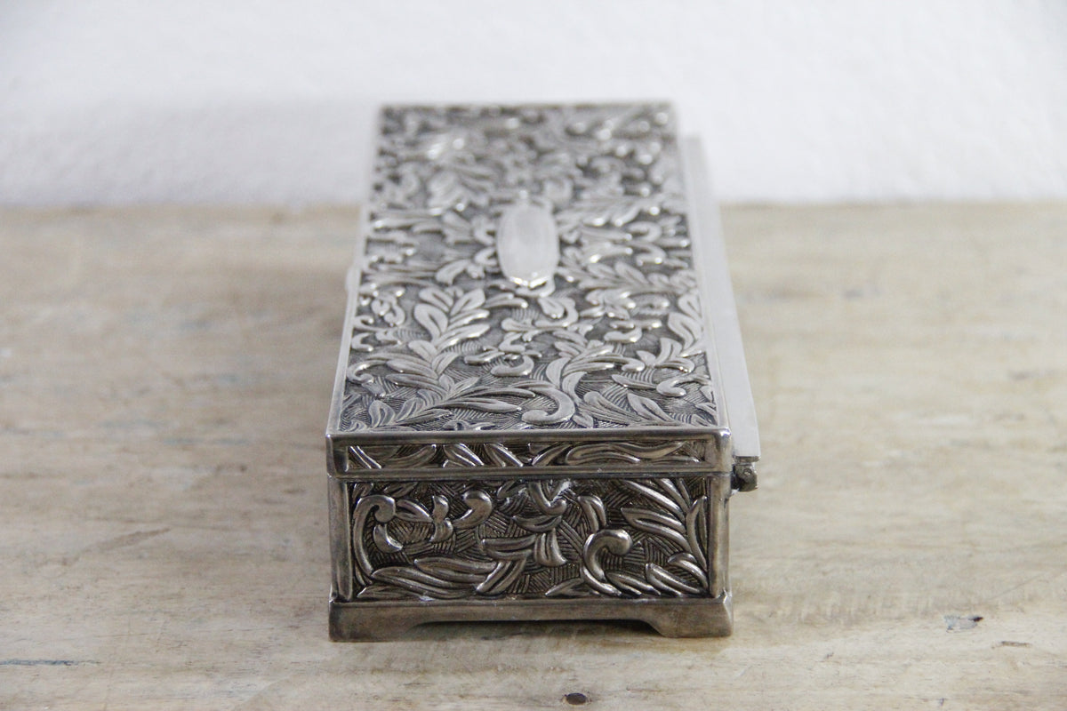 Vintage Godinger Jewelry Box Silver Plate Floral Vanity Box