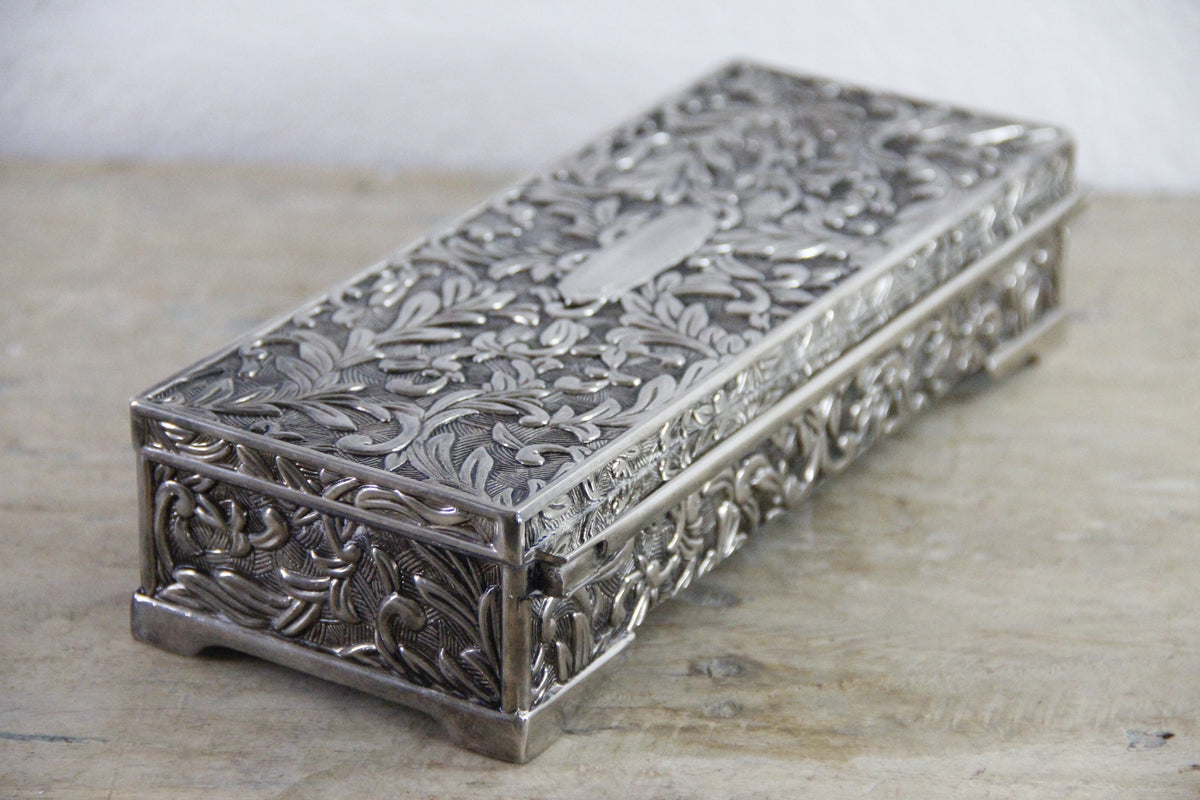 Vintage Godinger Jewelry Box Silver Plate Floral Vanity Box