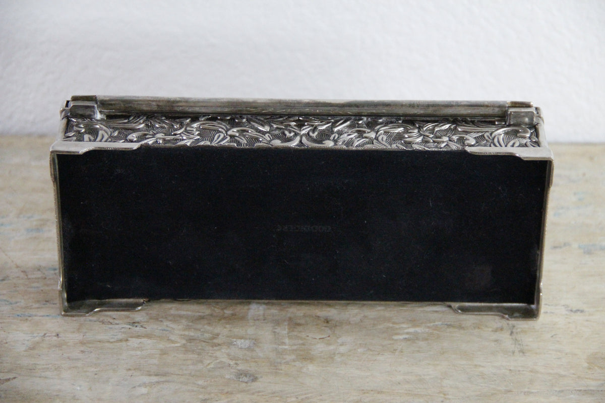 Vintage Godinger Jewelry Box Silver Plate Floral Vanity Box