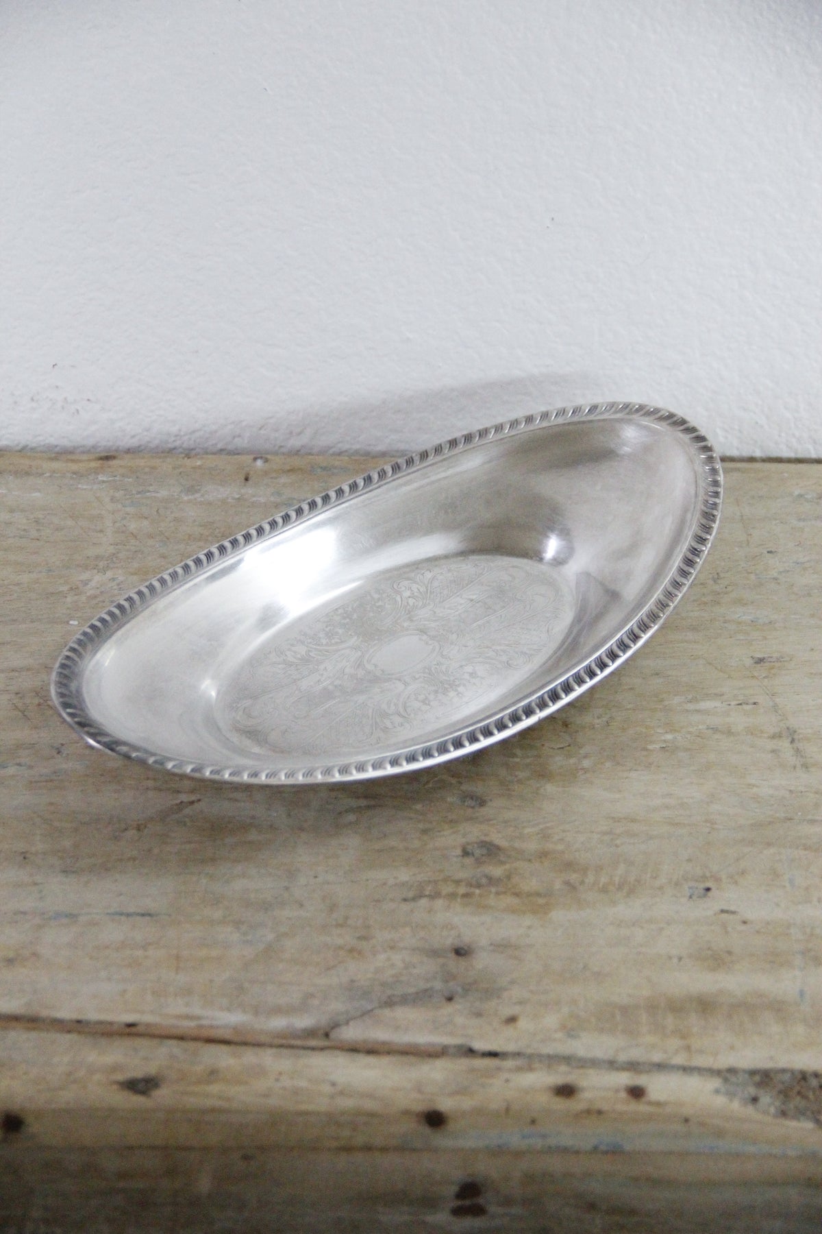 Vintage Crosby Silverplate Bread Tray Engraved Oval Serving Dish