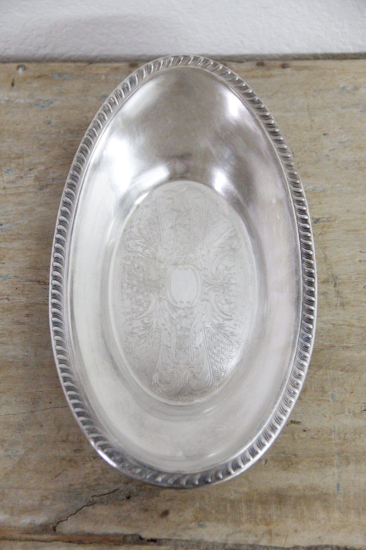 Vintage Crosby Silverplate Bread Tray Engraved Oval Serving Dish