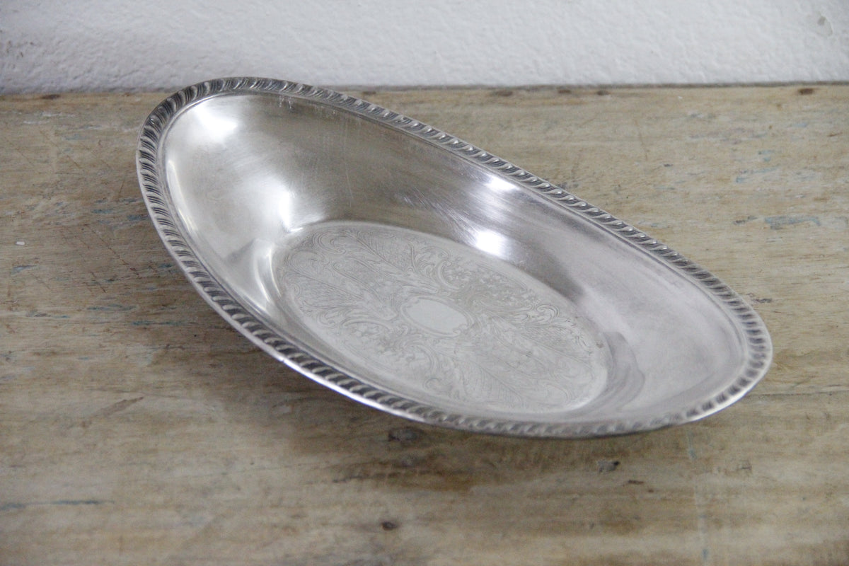Vintage Crosby Silverplate Bread Tray Engraved Oval Serving Dish