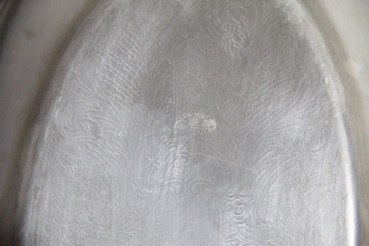 Vintage Crosby Silverplate Bread Tray Engraved Oval Serving Dish