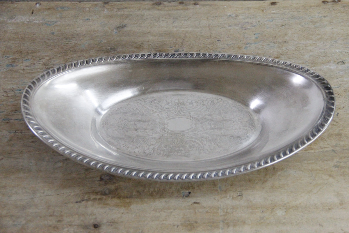 Vintage Crosby Silverplate Bread Tray Engraved Oval Serving Dish