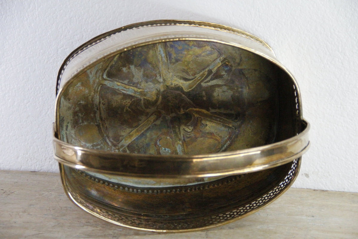 Vintage Brass Basket Planter | Large Reticulated Swing Handle