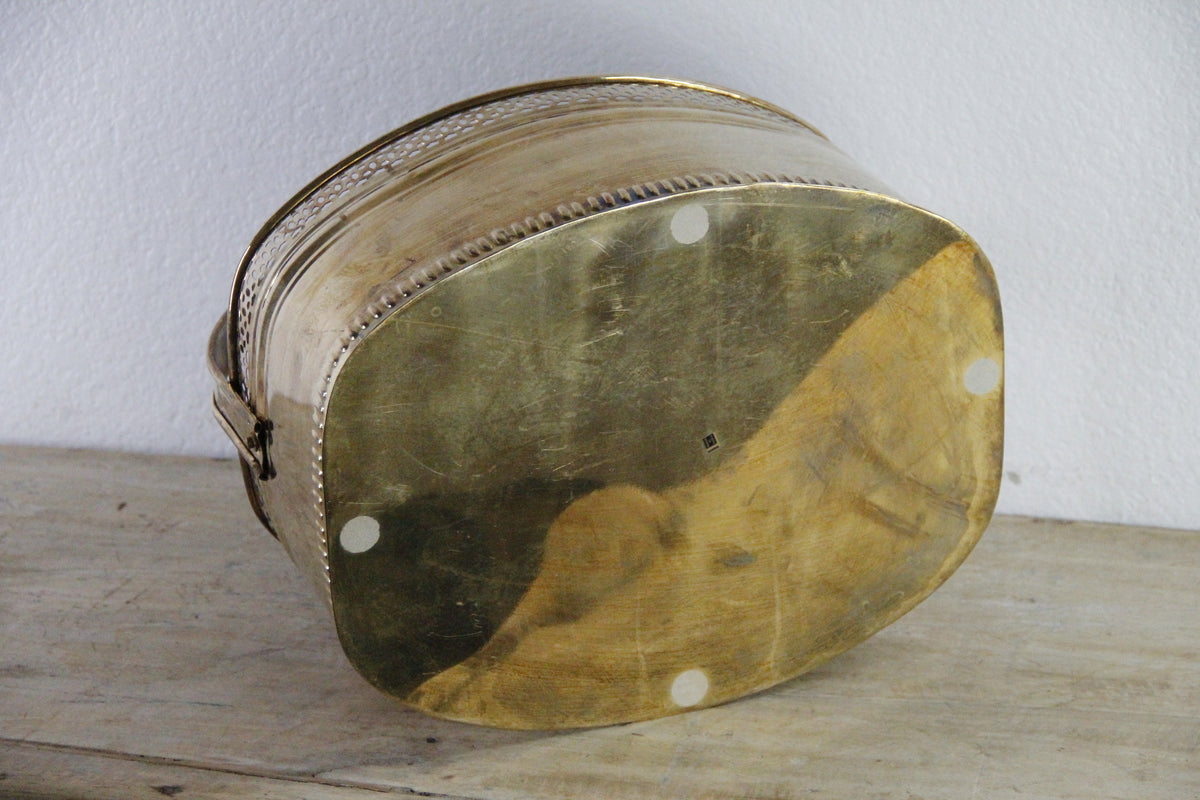 Vintage Brass Basket Planter | Large Reticulated Swing Handle
