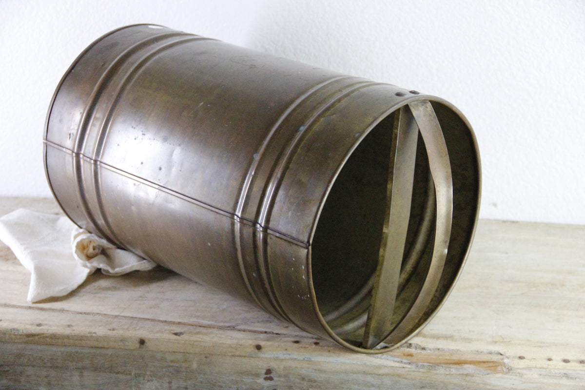 Antique Brass Umbrella Stand | Large Cylindrical Vessel