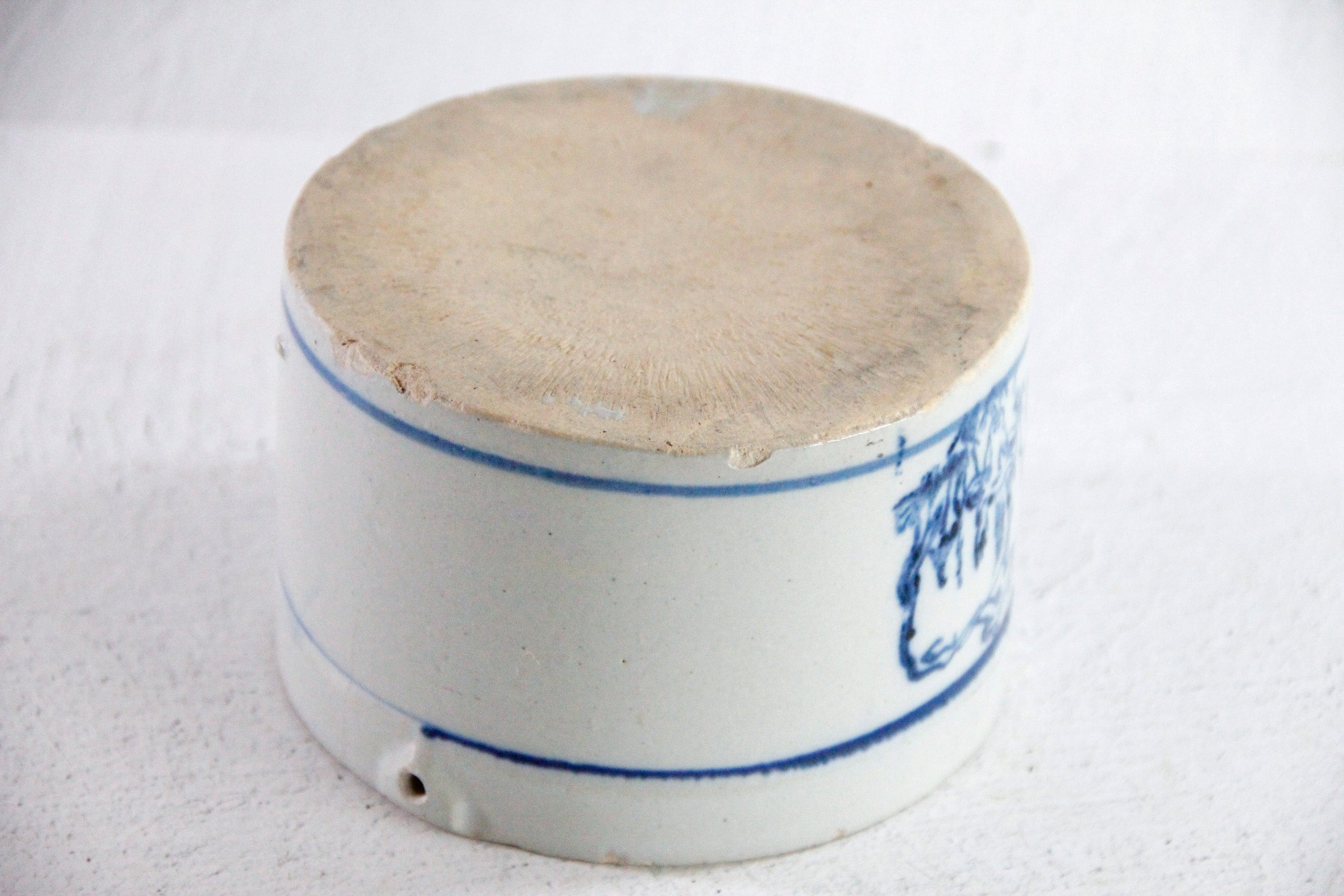 Antique Stoneware Butter Crock with Blue Cows | Primitive