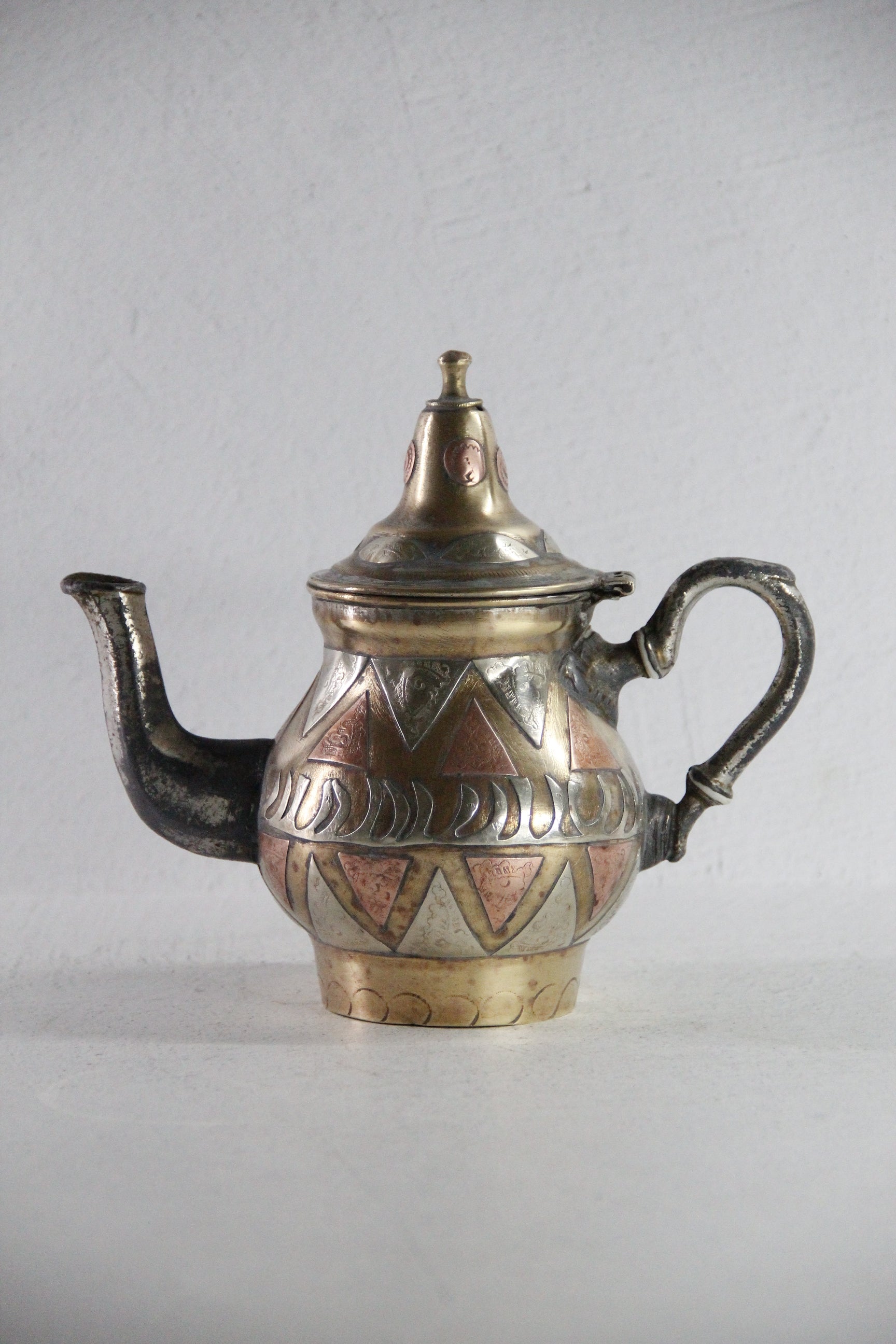 Antique Brass Teapot | Moroccan Inlaid Copper Nickel