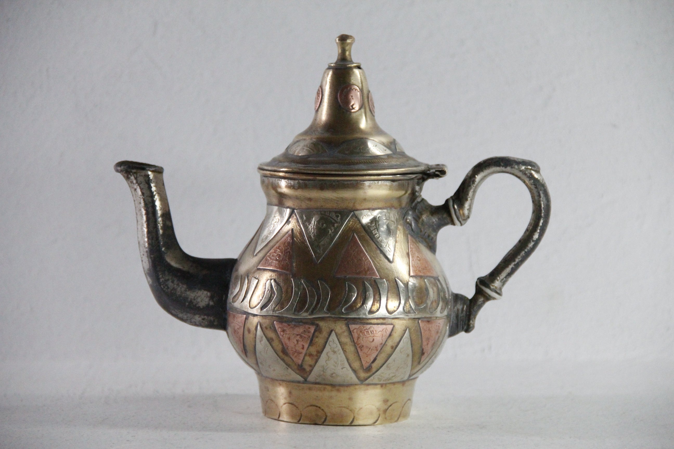 Antique Brass Teapot | Moroccan Inlaid Copper Nickel