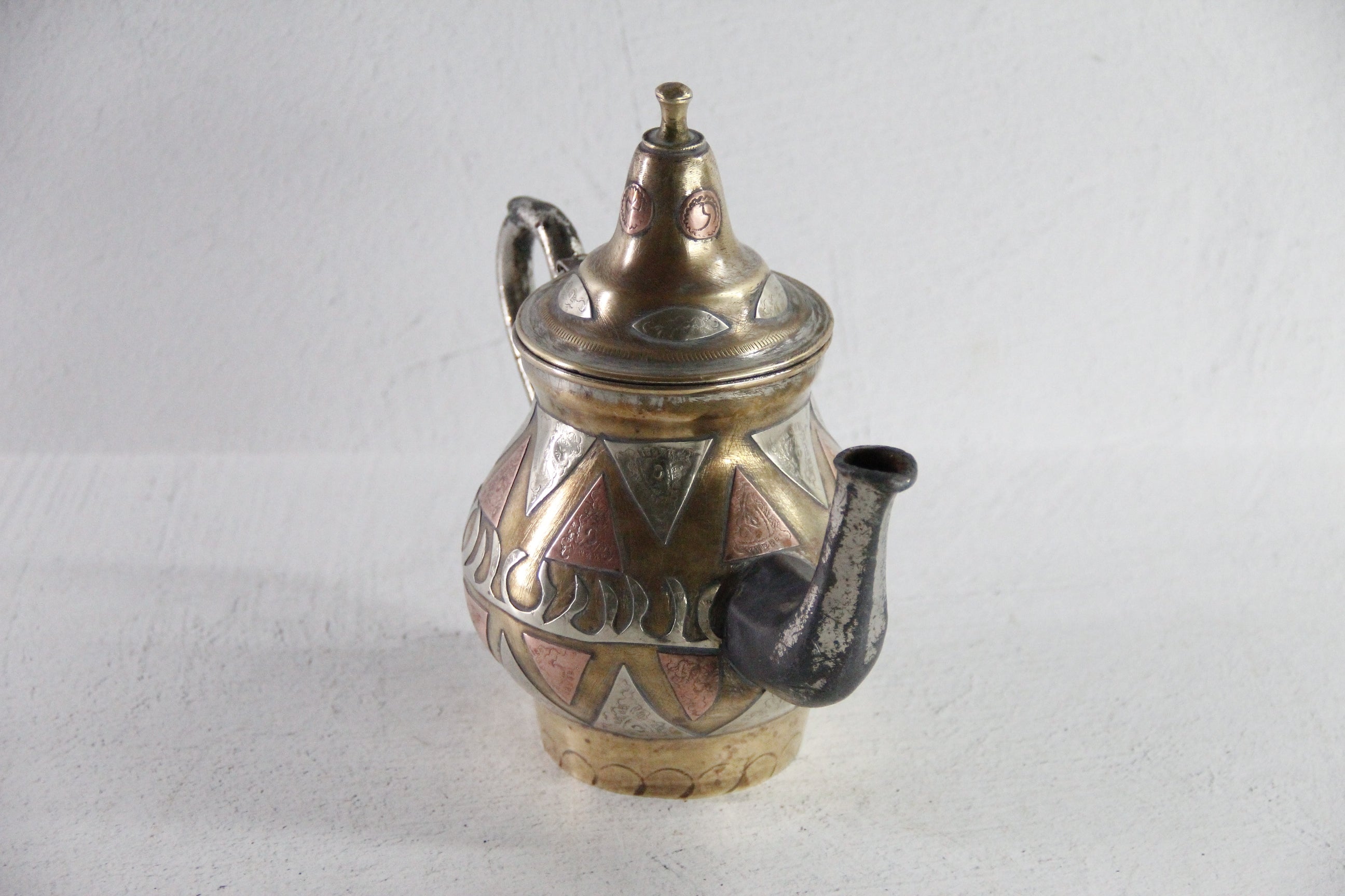 Antique Brass Teapot | Moroccan Inlaid Copper Nickel