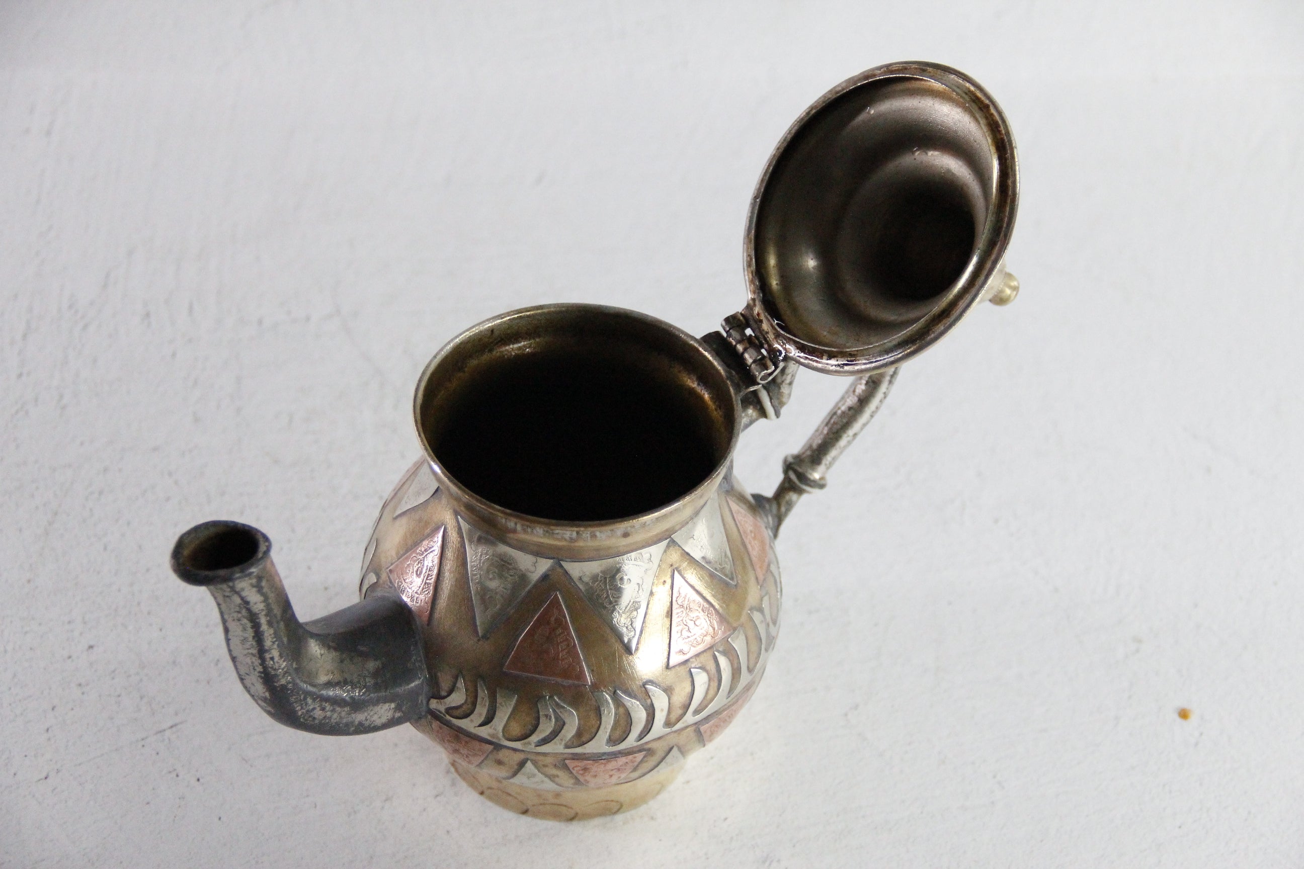 Antique Brass Teapot | Moroccan Inlaid Copper Nickel