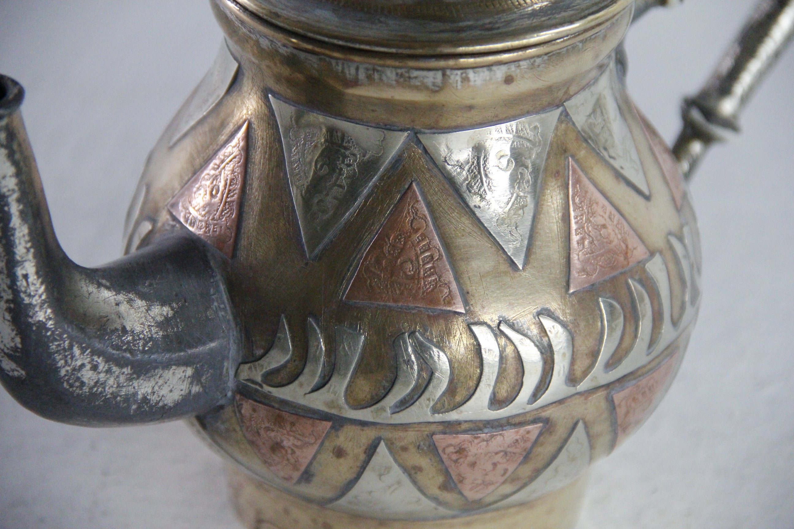 Antique Brass Teapot | Moroccan Inlaid Copper Nickel
