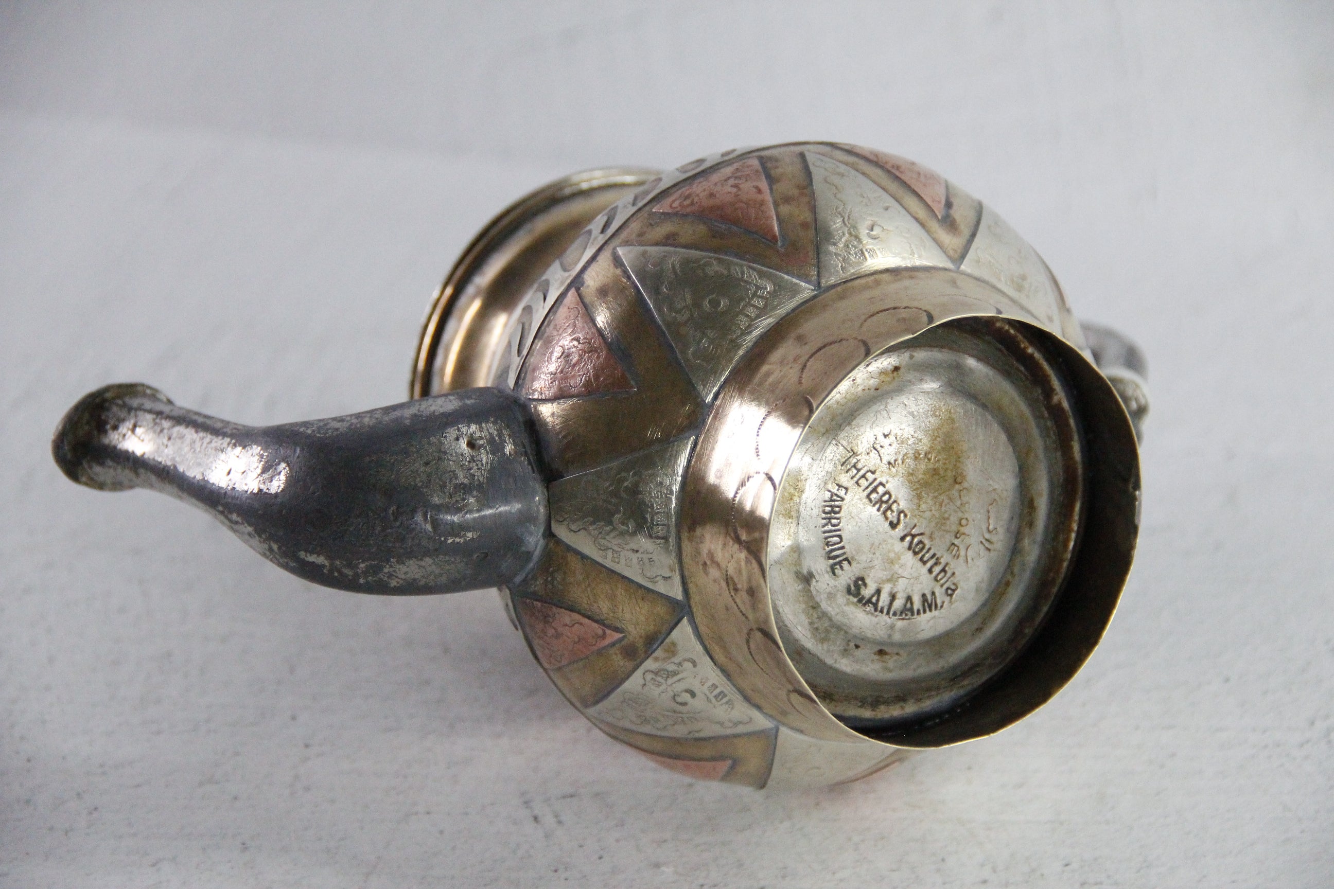 Antique Brass Teapot | Moroccan Inlaid Copper Nickel