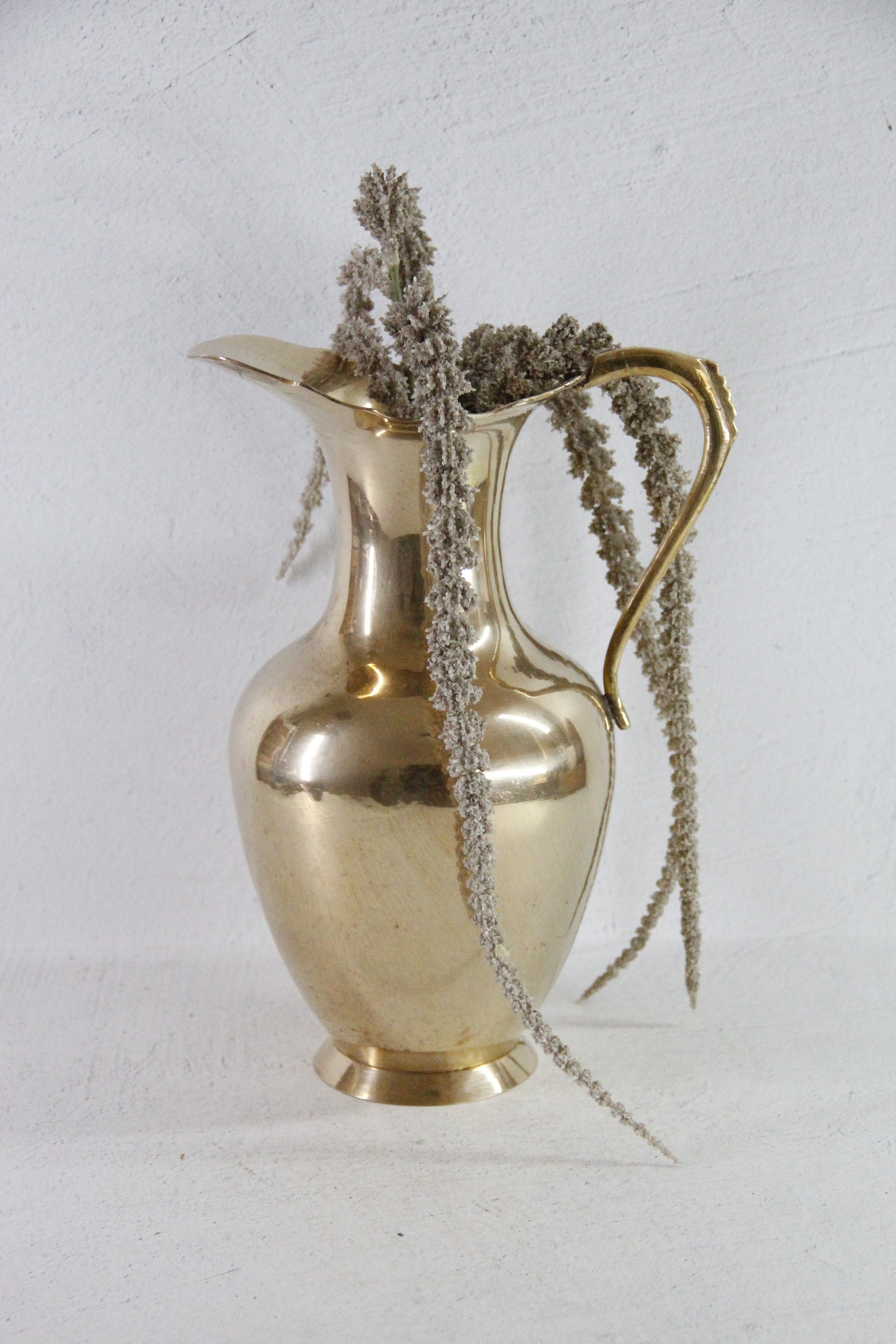Vintage Brass Water Pitcher | Large Vase, Jug, Tall Ewer