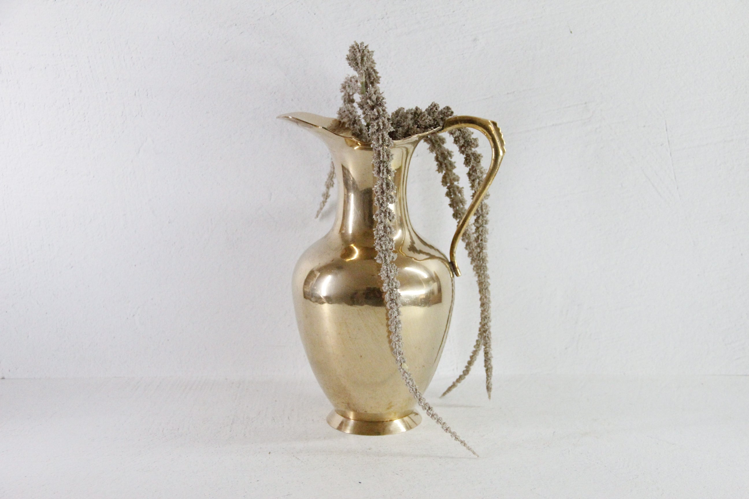 Vintage Brass Water Pitcher | Large Vase, Jug, Tall Ewer