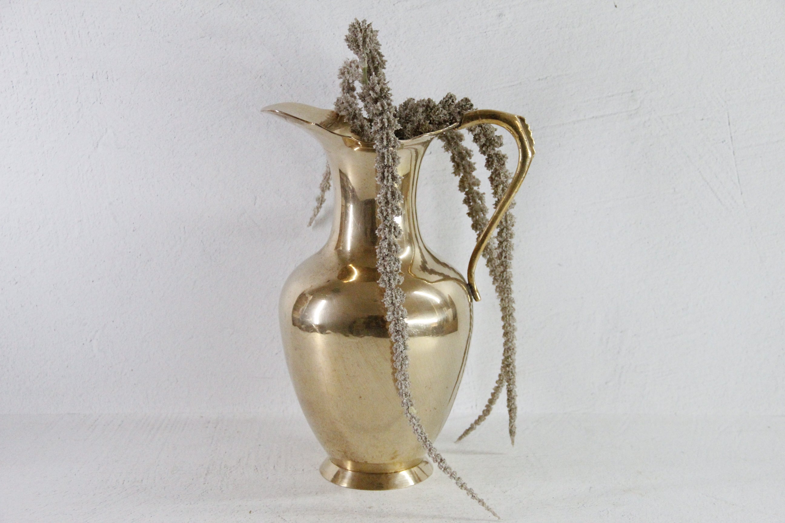 Vintage Brass Water Pitcher | Large Vase, Jug, Tall Ewer