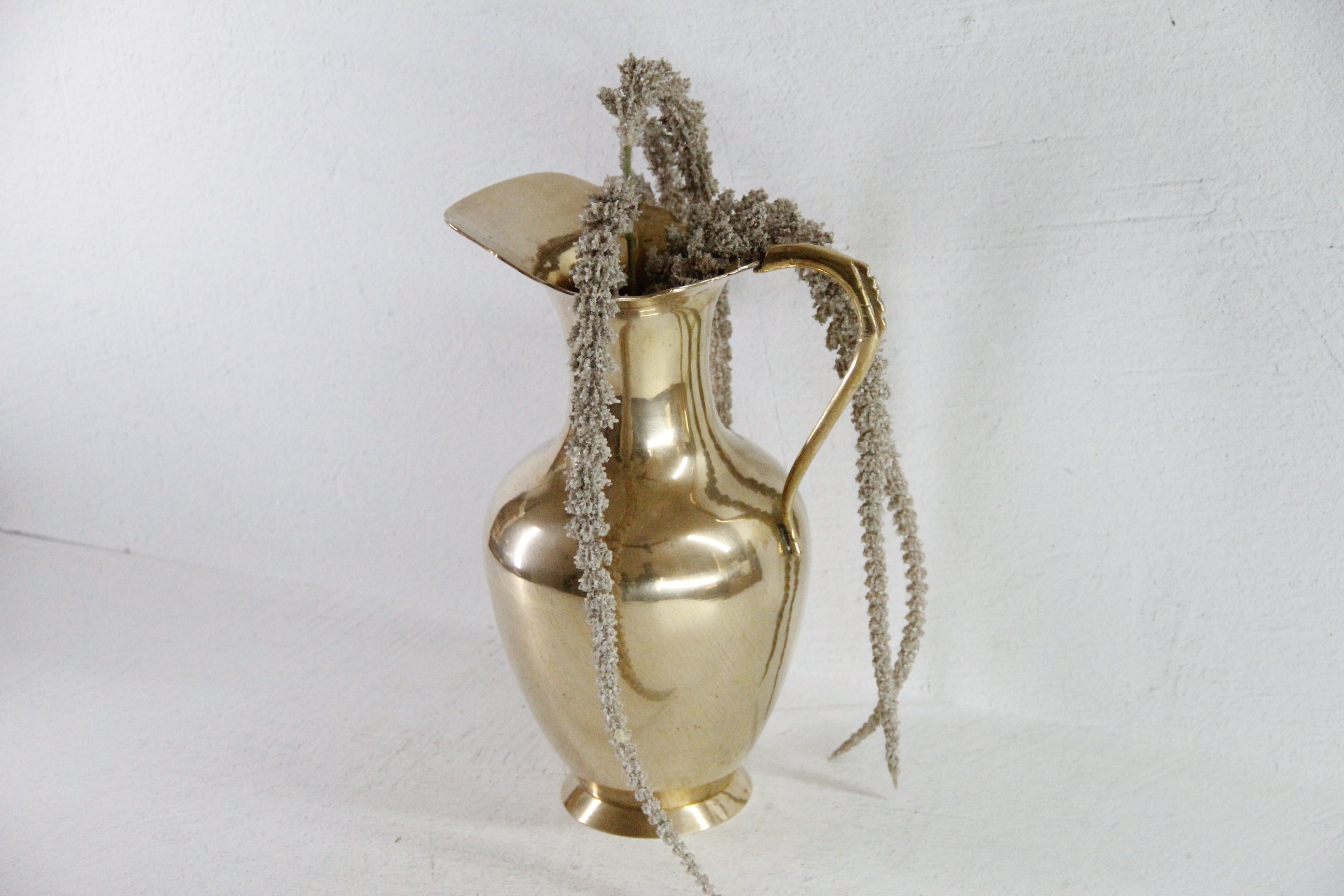 Vintage Brass Water Pitcher | Large Vase, Jug, Tall Ewer