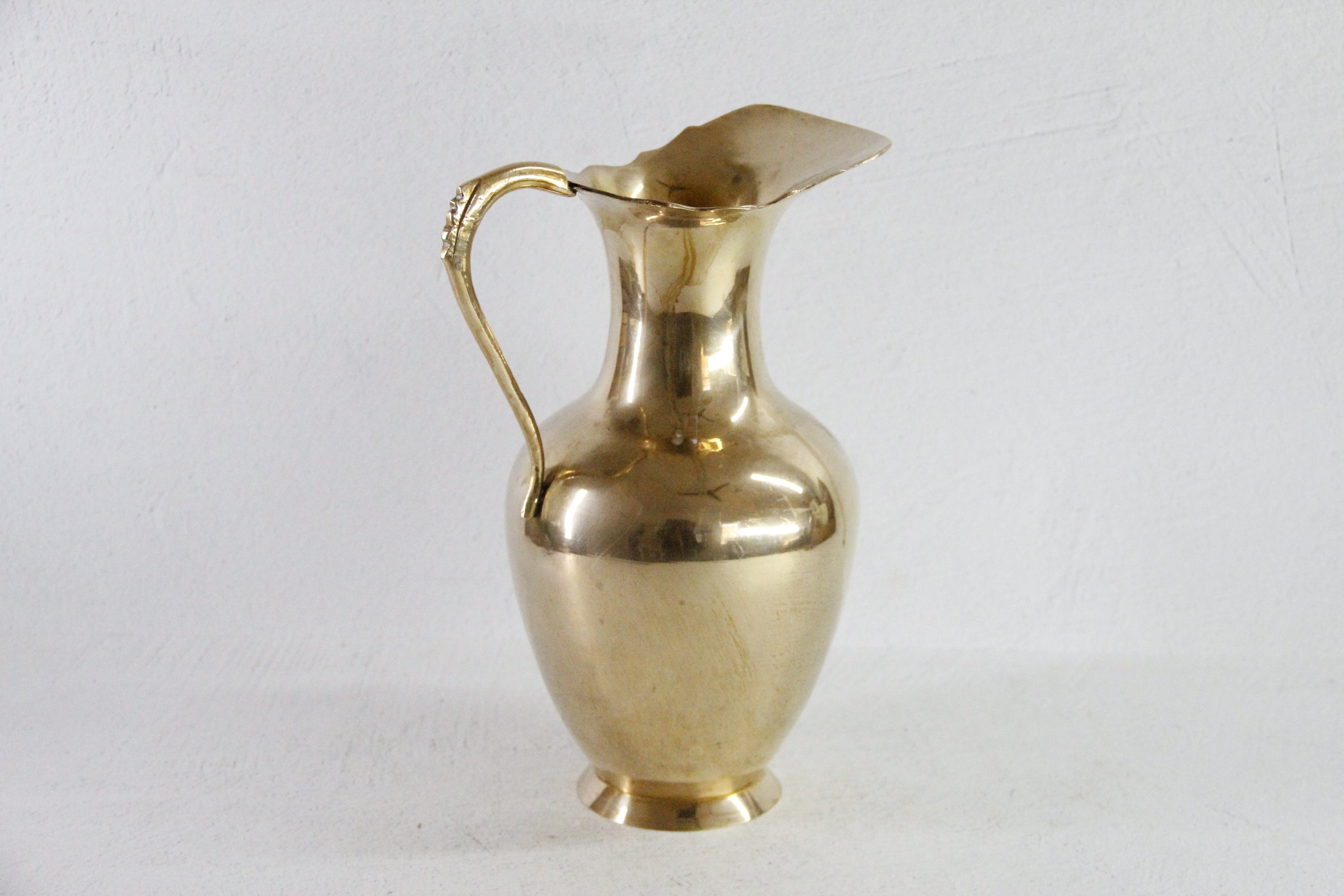 Vintage Brass Water Pitcher | Large Vase, Jug, Tall Ewer