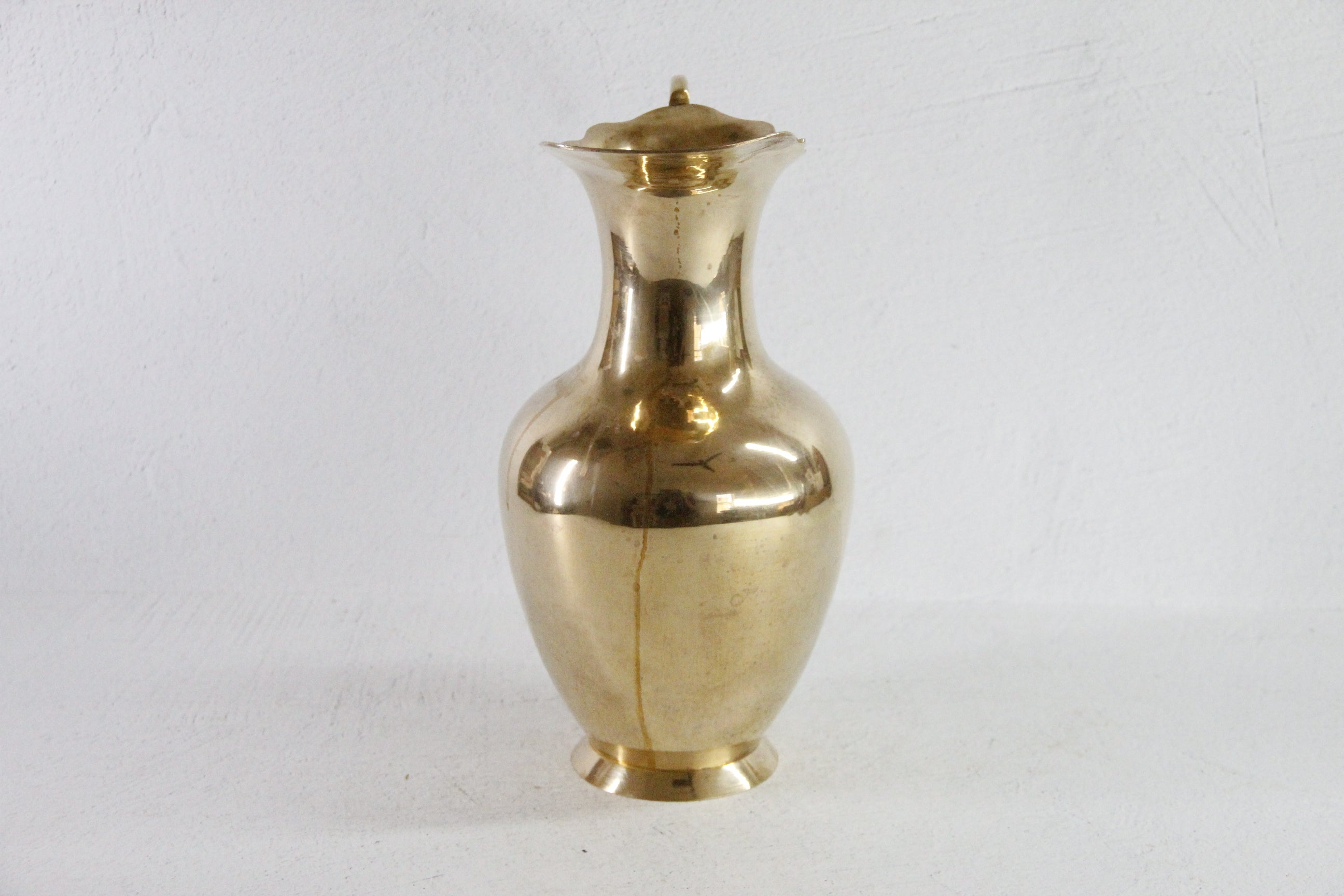 Vintage Brass Water Pitcher | Large Vase, Jug, Tall Ewer