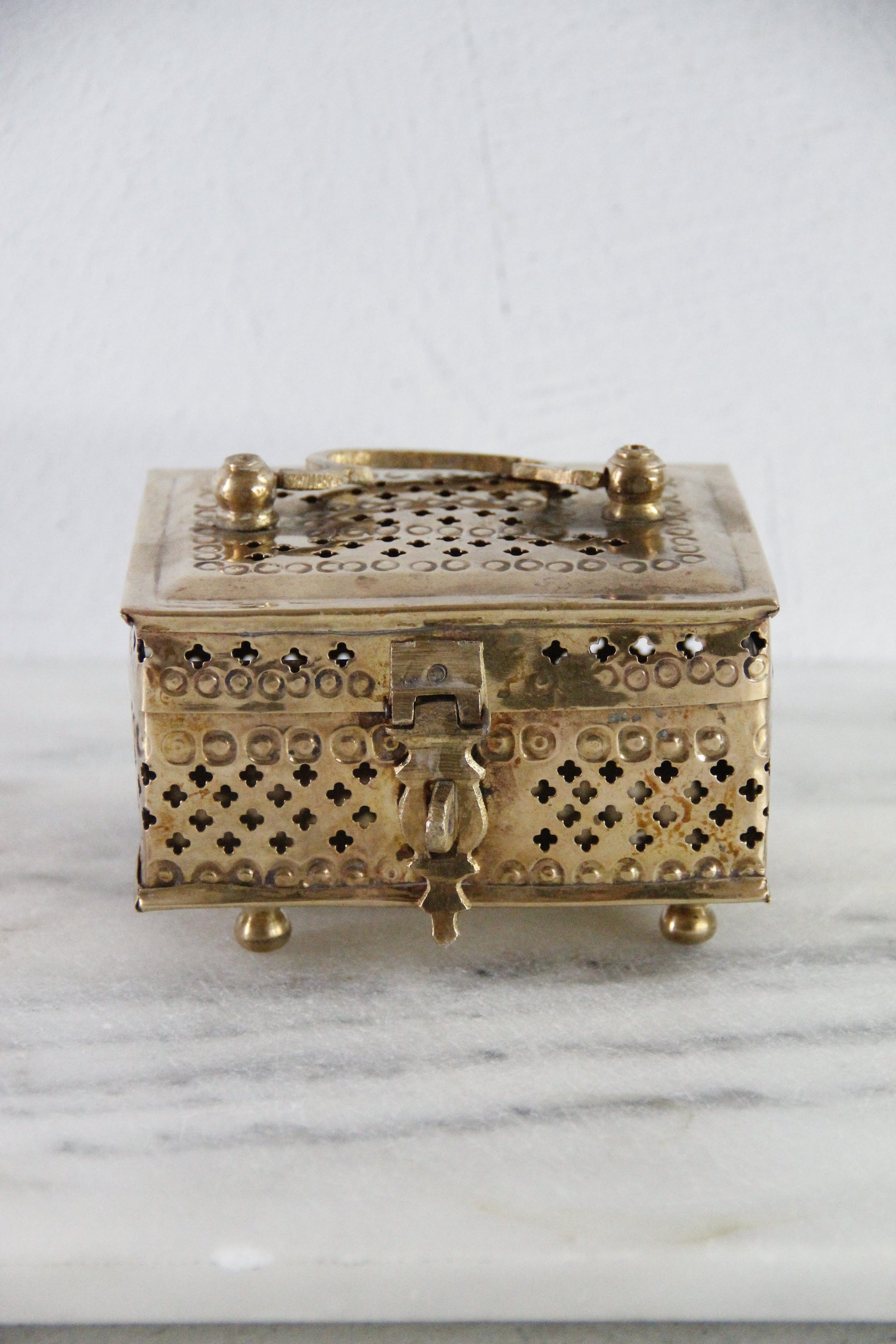 Vintage Brass Cricket Box With Feet | Pierced