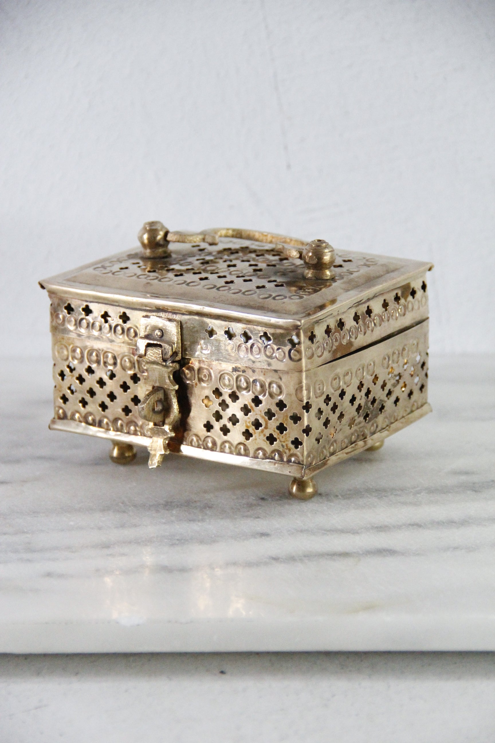 Vintage Brass Cricket Box With Feet | Pierced