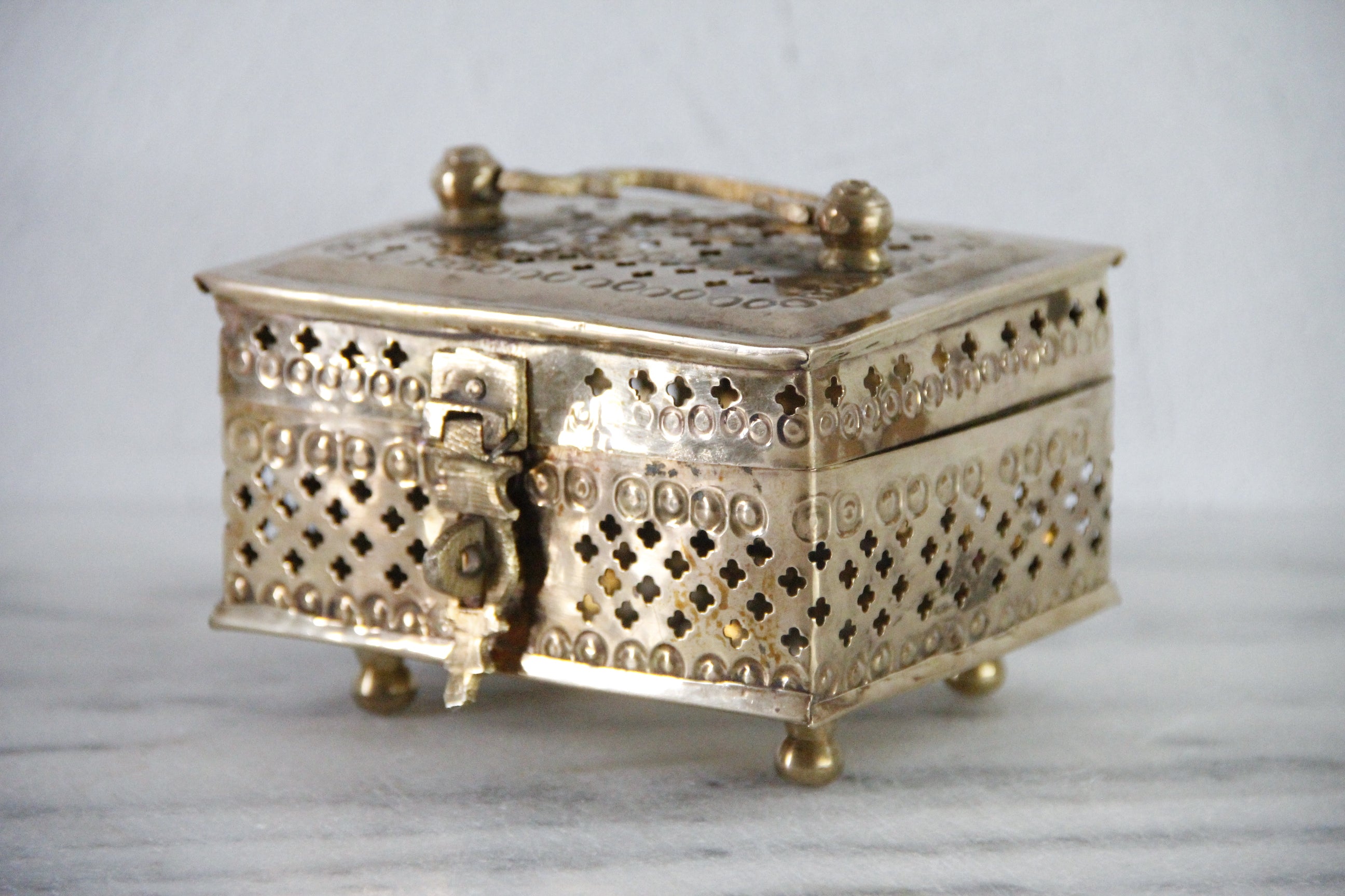 Vintage Brass Cricket Box With Feet | Pierced