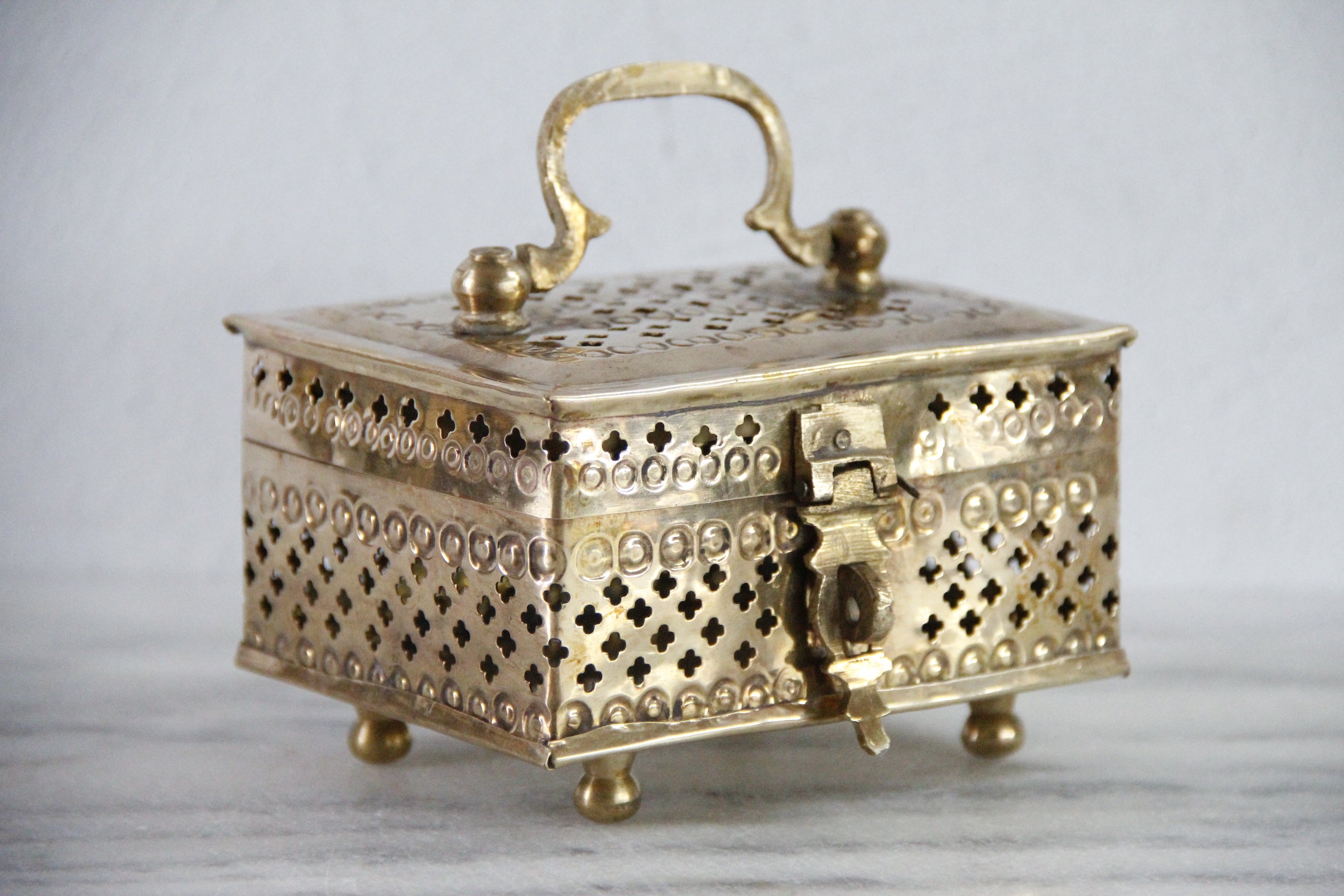 Vintage Brass Cricket Box With Feet | Pierced