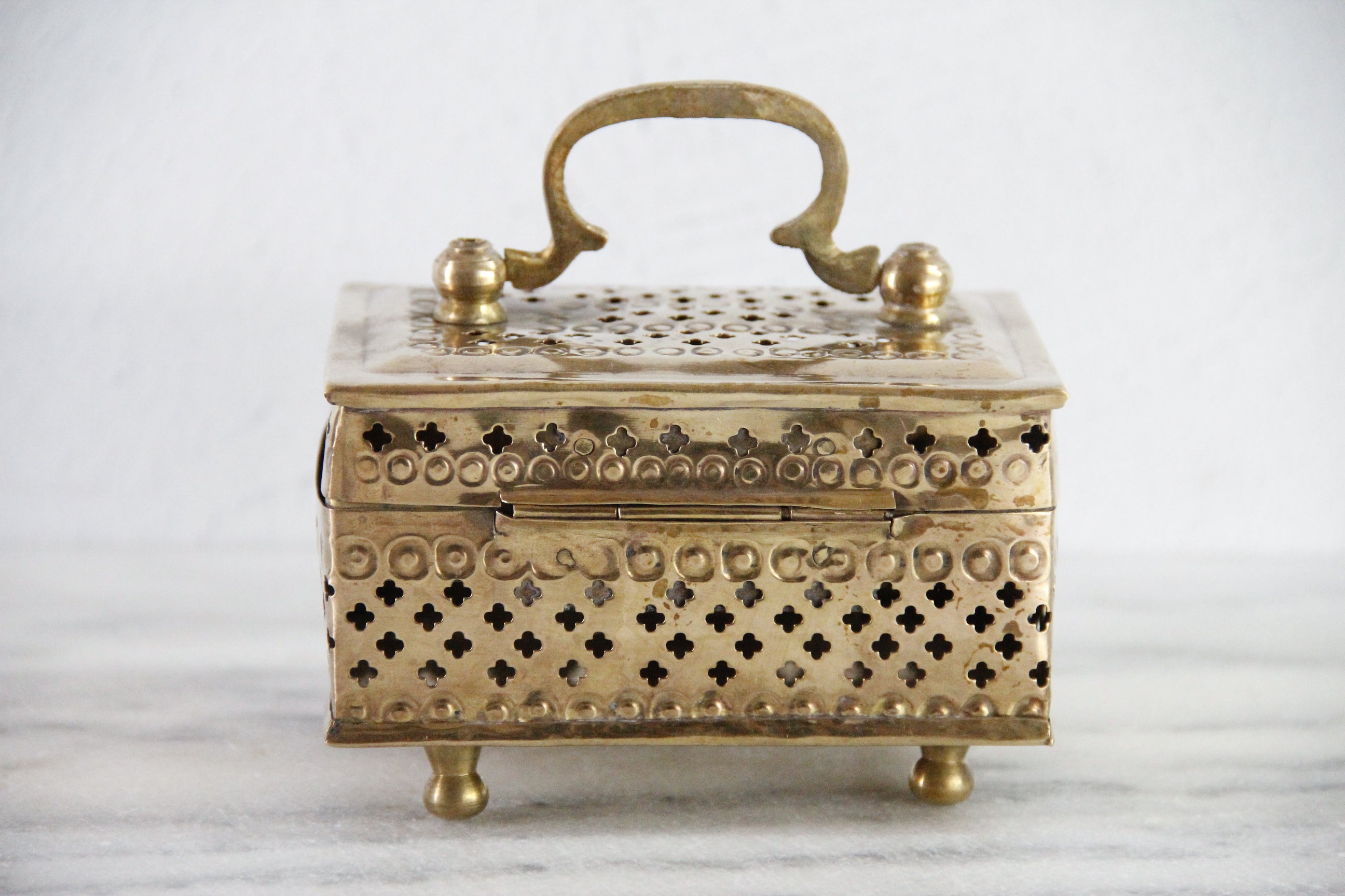 Vintage Brass Cricket Box With Feet | Pierced