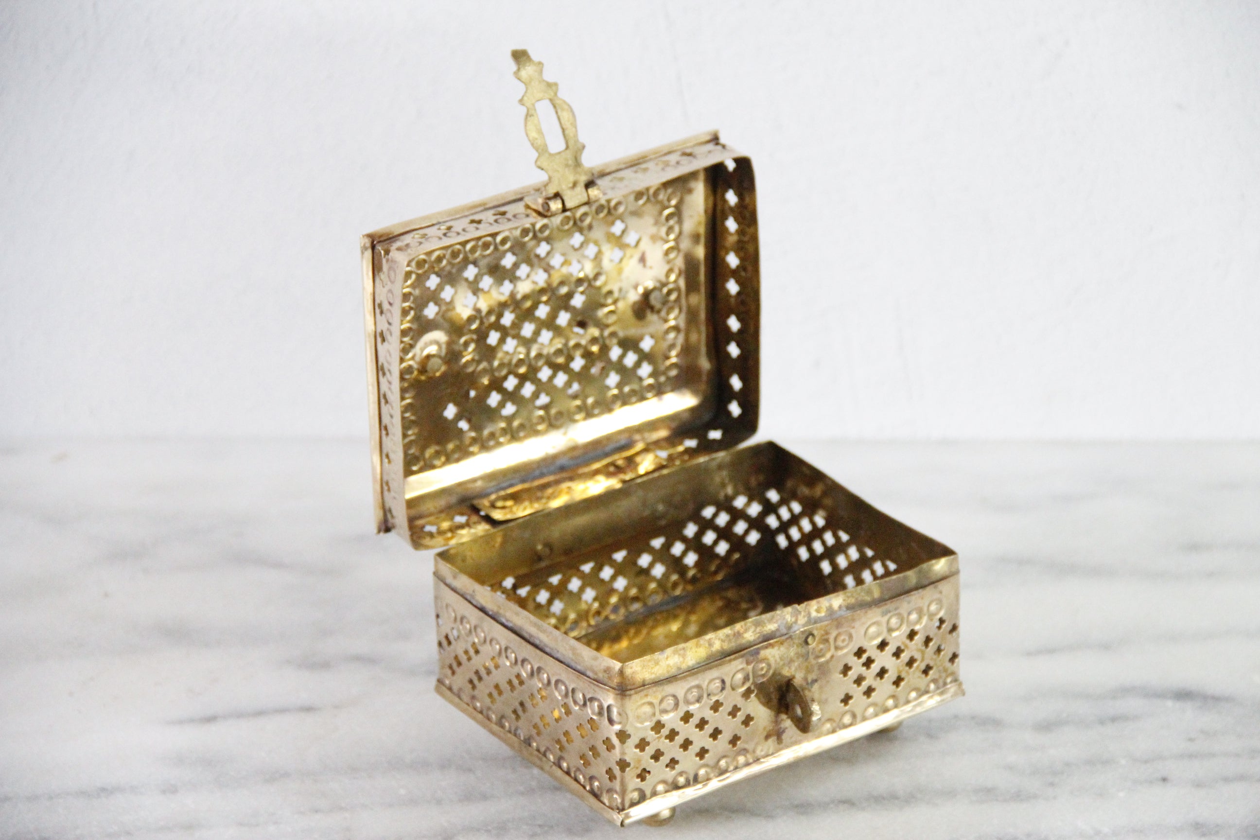 Vintage Brass Cricket Box With Feet | Pierced
