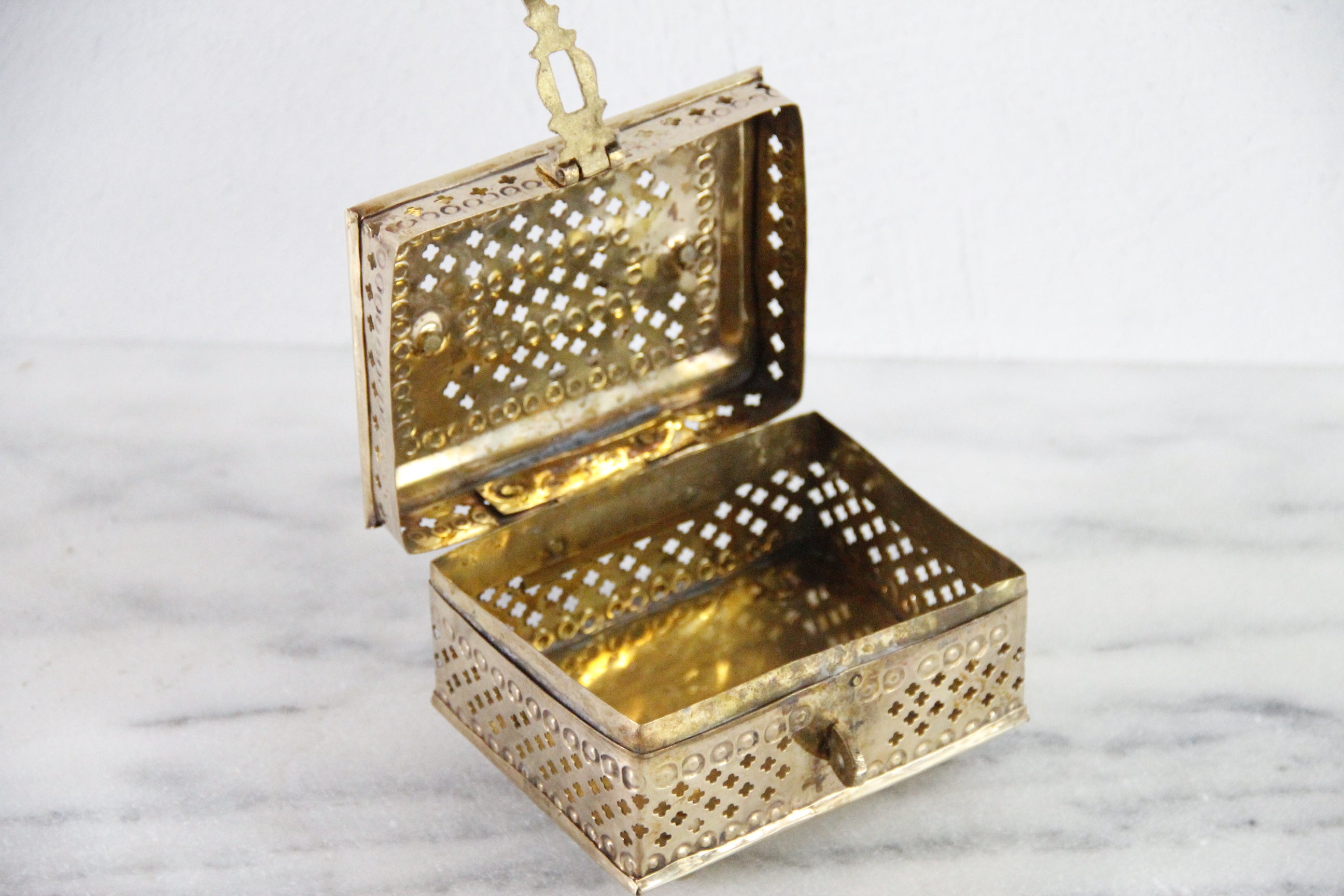 Vintage Brass Cricket Box With Feet | Pierced