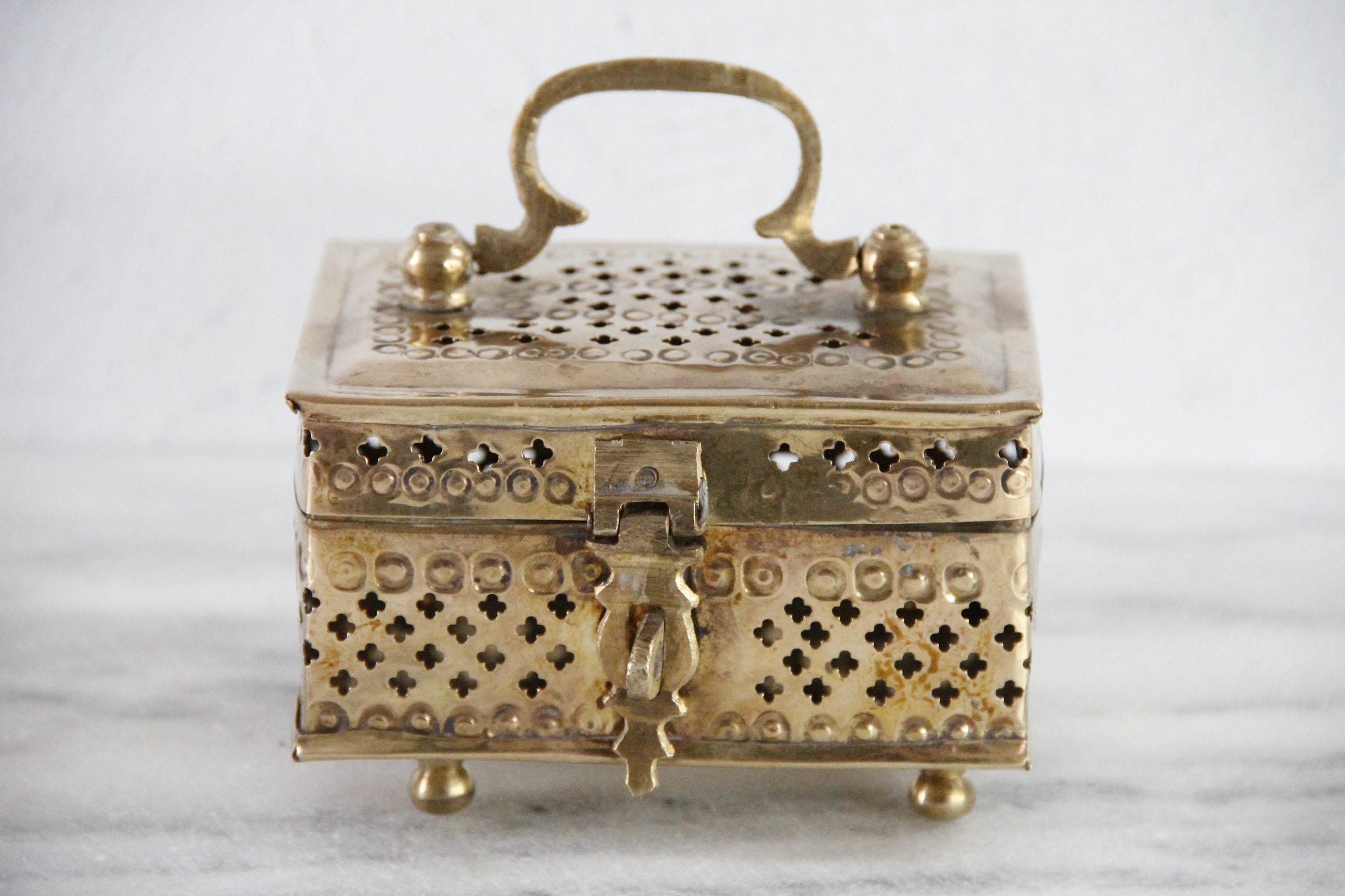 Vintage Brass Cricket Box With Feet | Pierced
