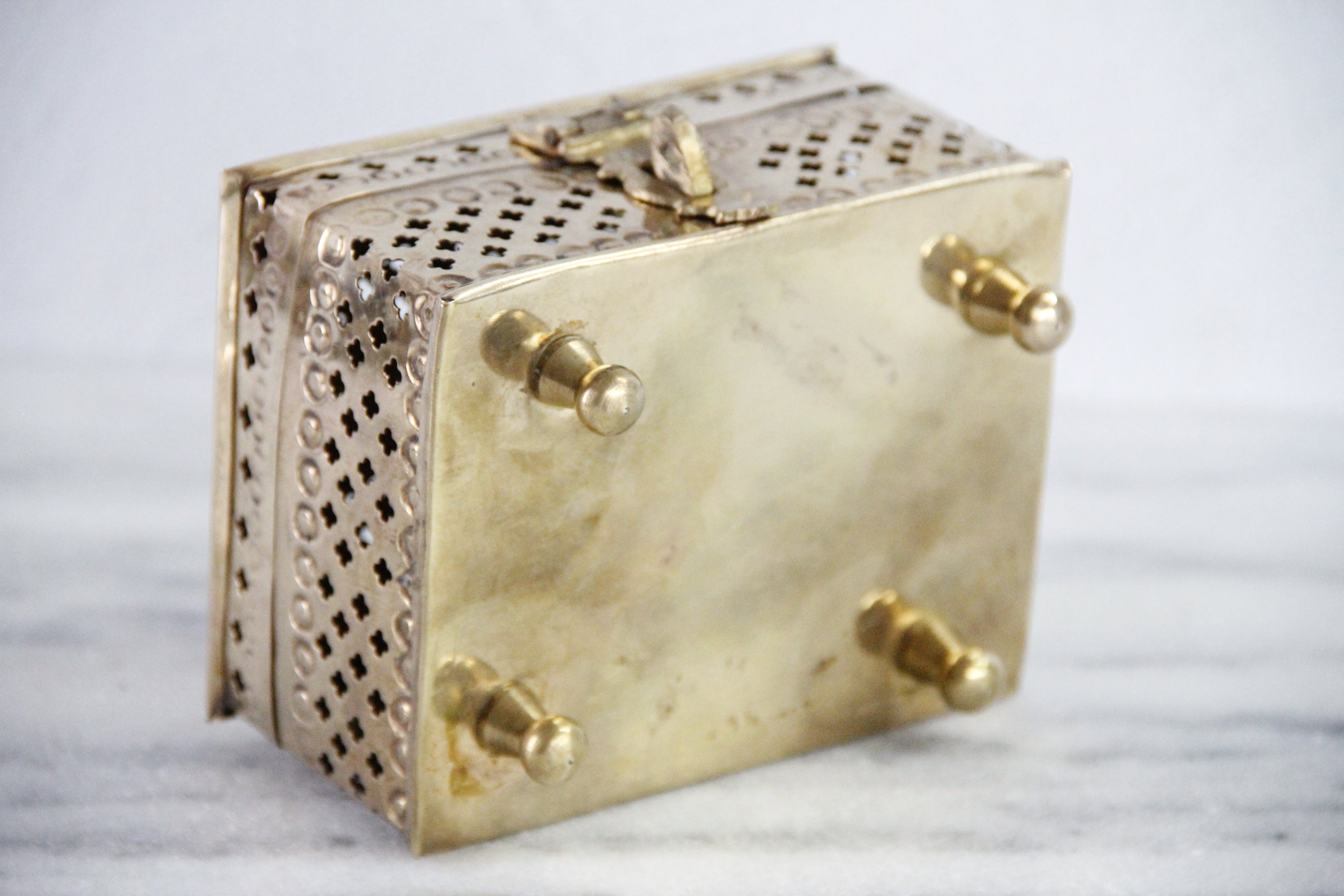 Vintage Brass Cricket Box With Feet | Pierced
