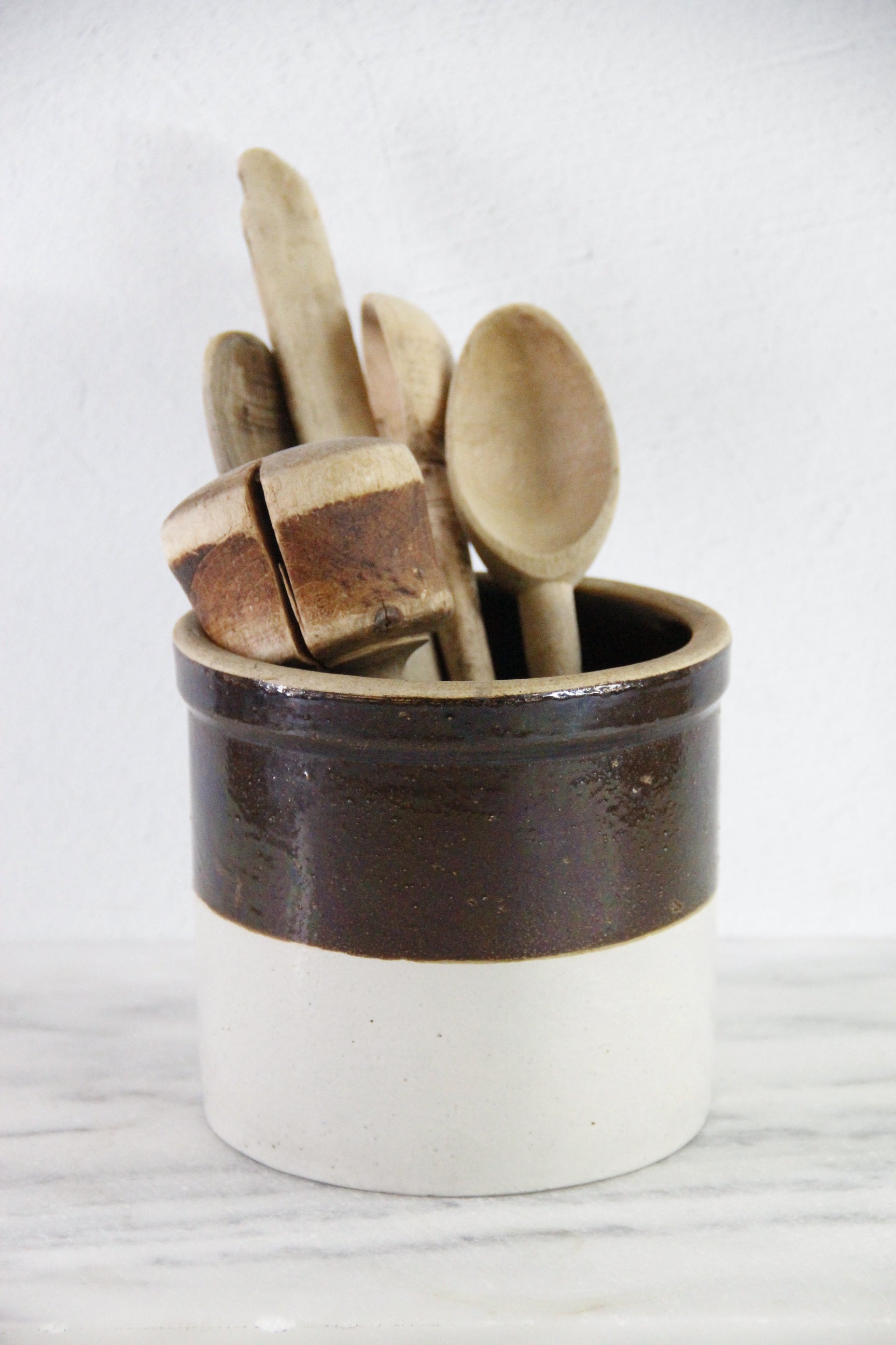 Primitive Crock | Antique Two Tone Vessel For Utensils