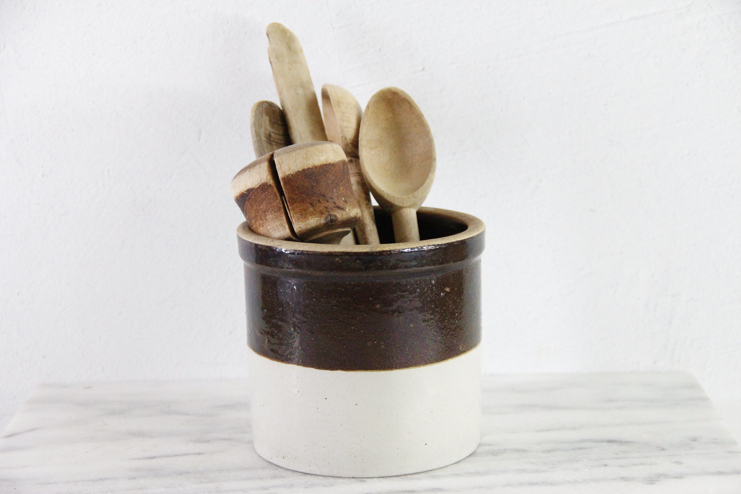 Primitive Crock | Antique Two Tone Vessel For Utensils