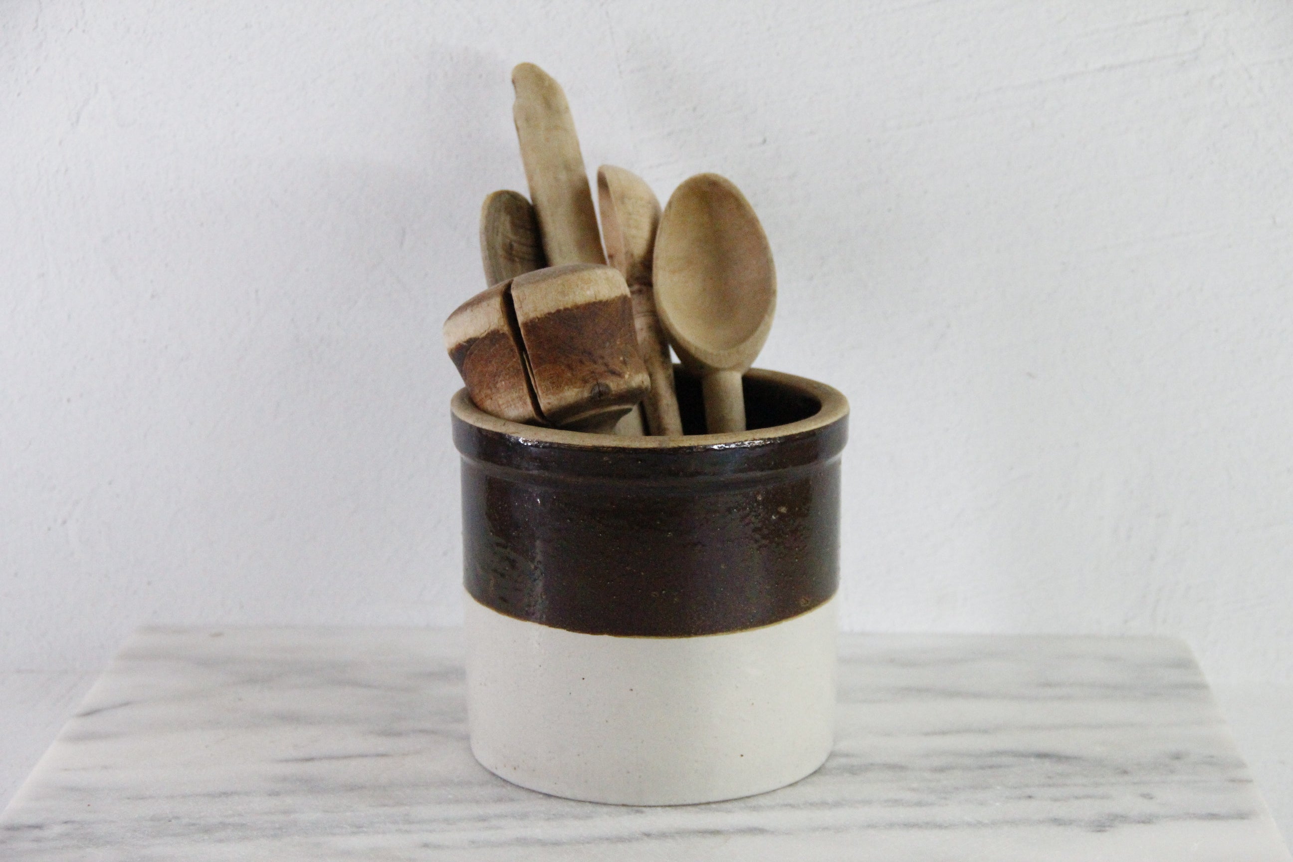 Primitive Crock | Antique Two Tone Vessel For Utensils