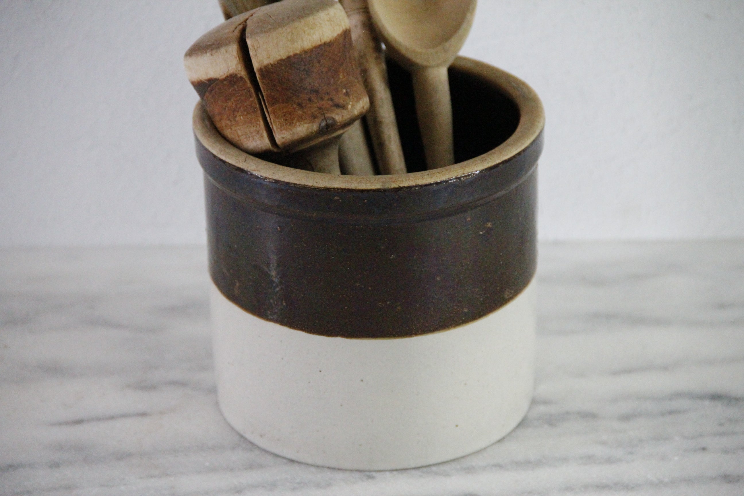 Primitive Crock | Antique Two Tone Vessel For Utensils