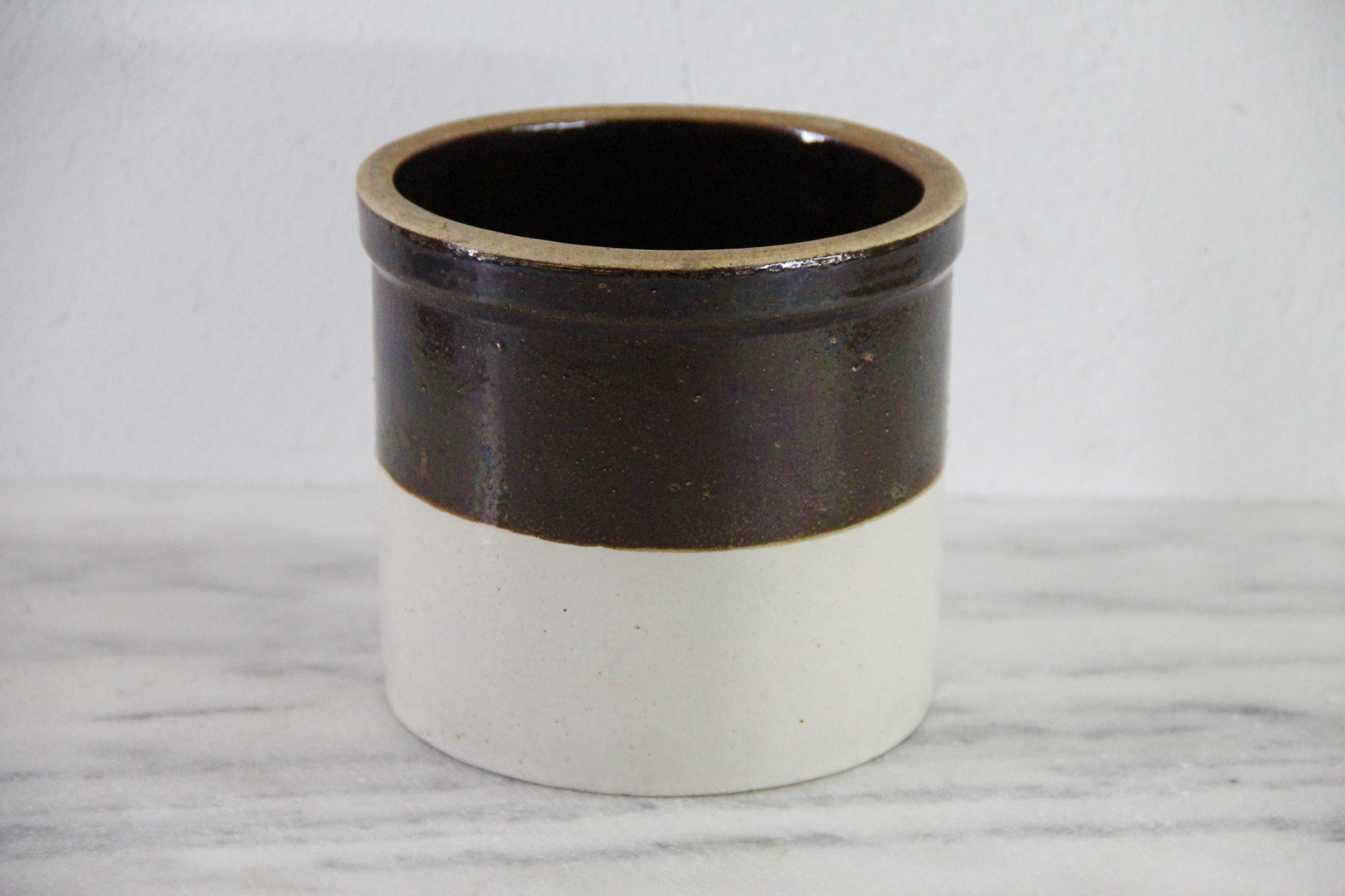 Primitive Crock | Antique Two Tone Vessel For Utensils